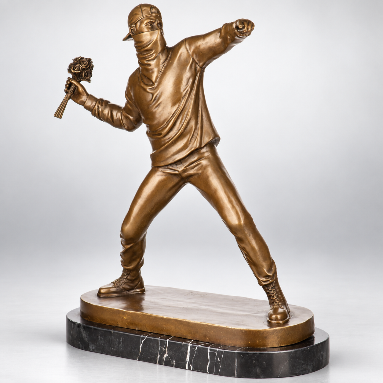 Banksy Flower Thrower Bronze Sculpture – Large Street Art Statue