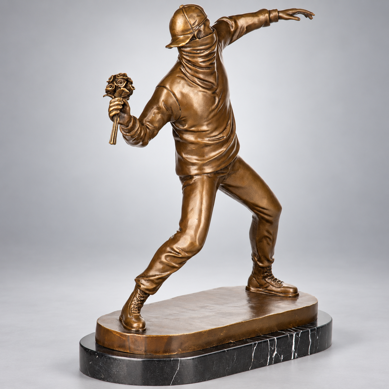 Banksy Flower Thrower Bronze Sculpture – Large Street Art Statue