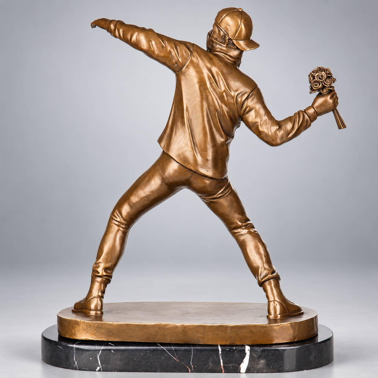 Banksy Flower Thrower Bronze Sculpture – Large Street Art Statue