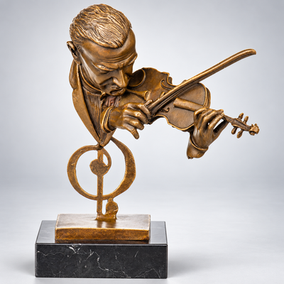 Man with Violin Bronze Bust – Musician