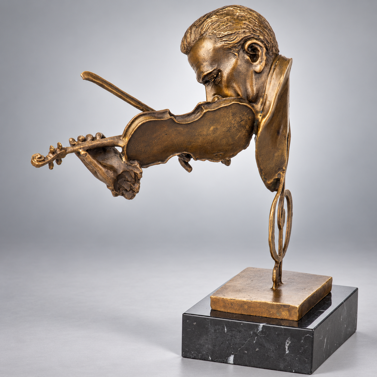 Man with Violin Bronze Bust – Musician – view 2