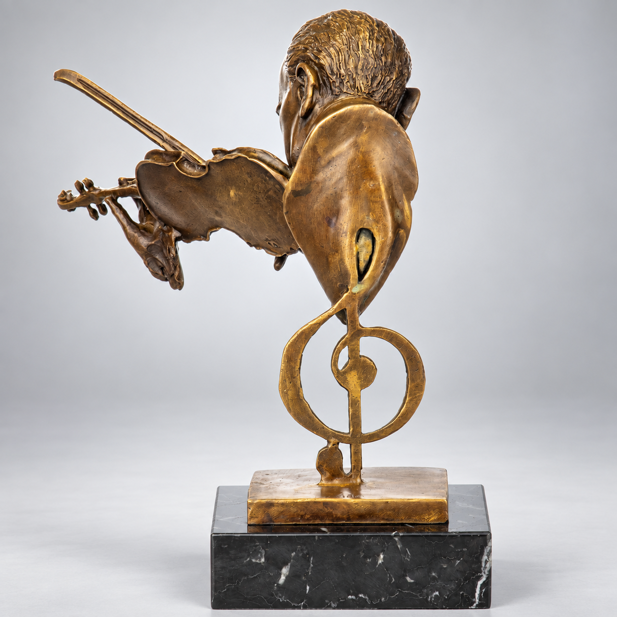 Man with Violin Bronze Bust – Musician – view 3