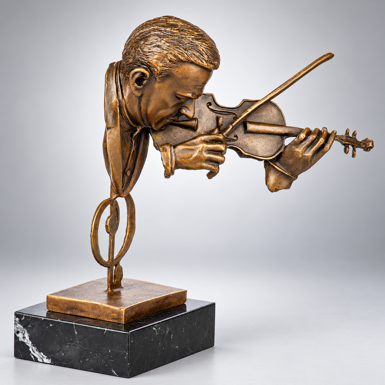 Man with Violin Bronze Bust – Musician – view 4