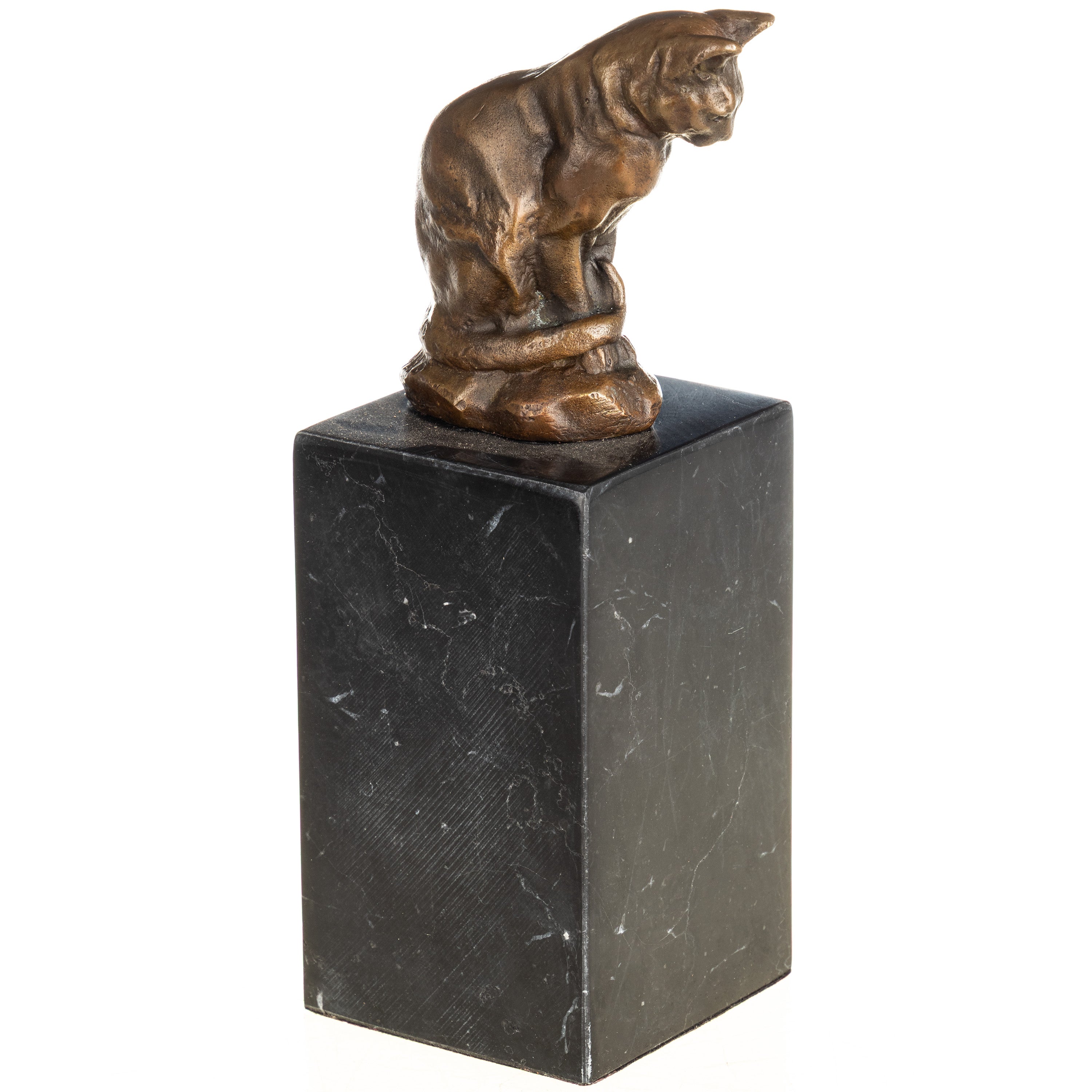Cat Bronze Sculpture – Slender Seated Cat – view 2