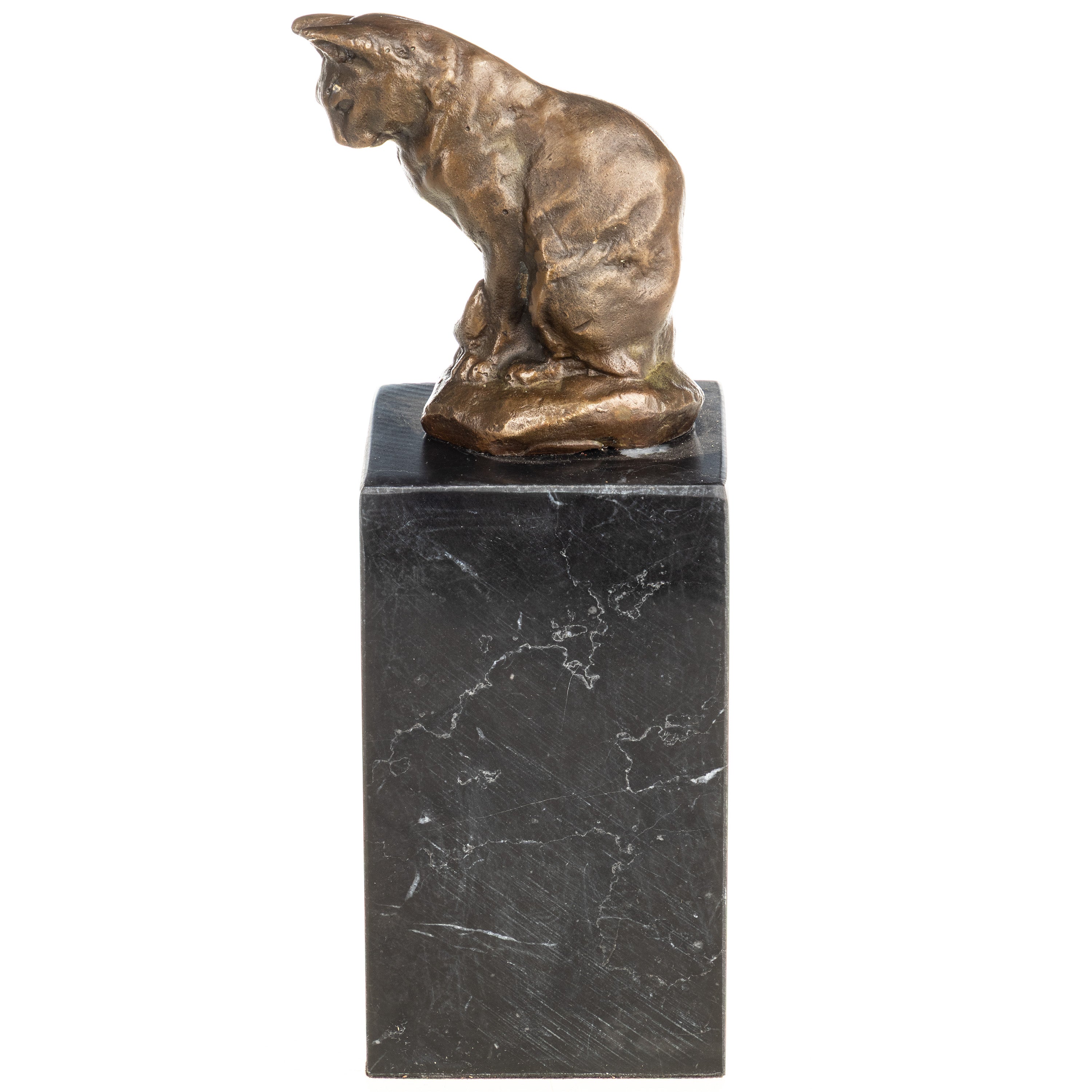 Cat Bronze Sculpture – Slender Seated Cat – view 1