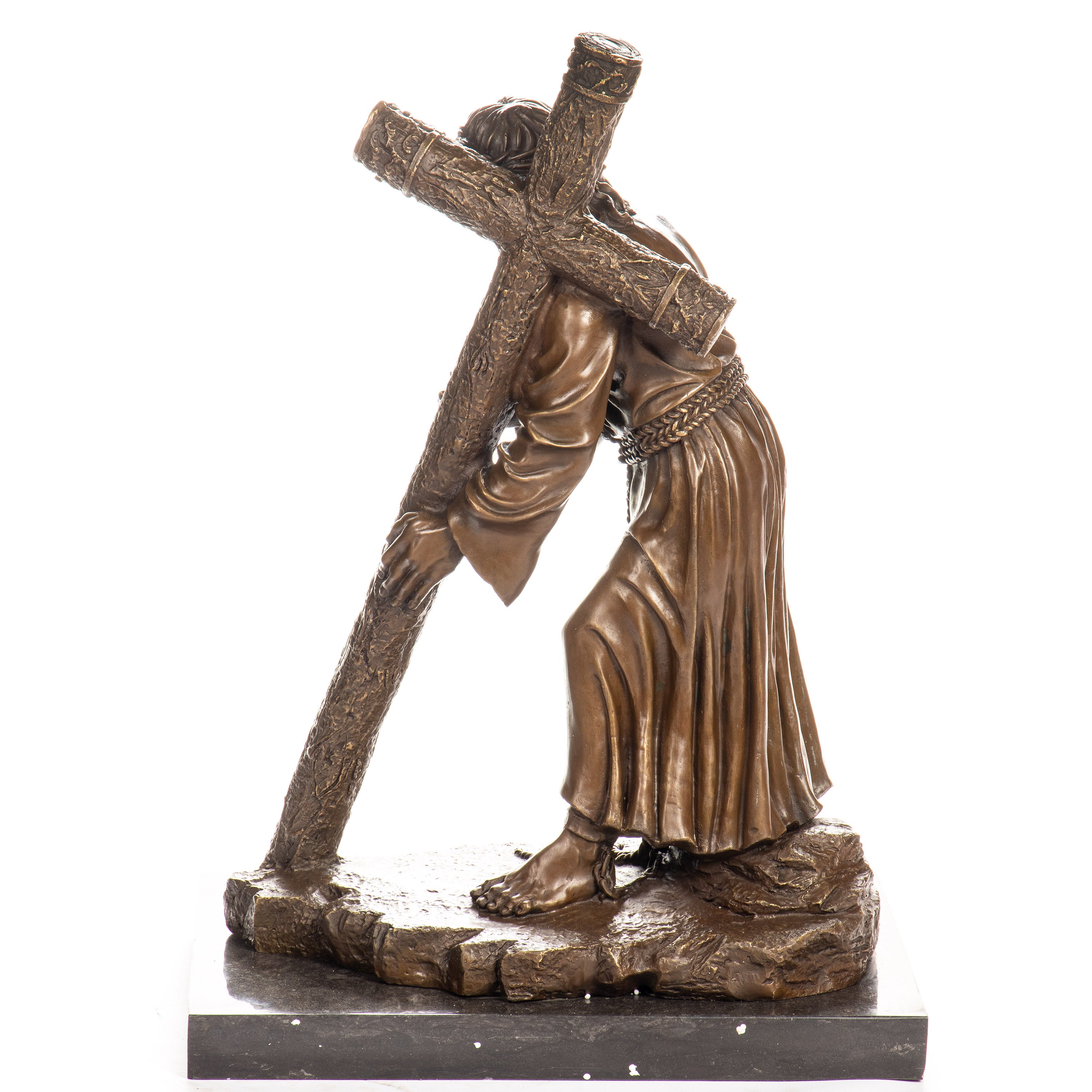 Jesus with Cross Bronze Sculpture – Large Religious Statue