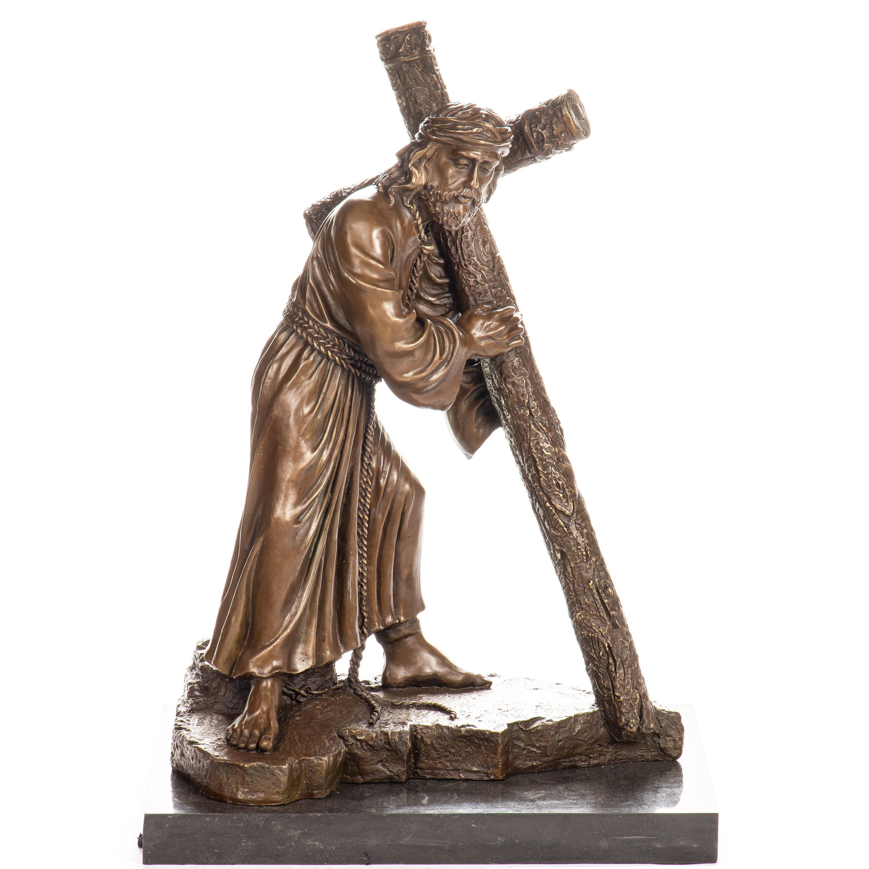 Jesus with Cross Bronze Sculpture – Large Religious Statue