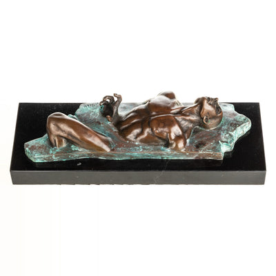 Green patinated bronze figure of a male nude | Handcrafted Bronze