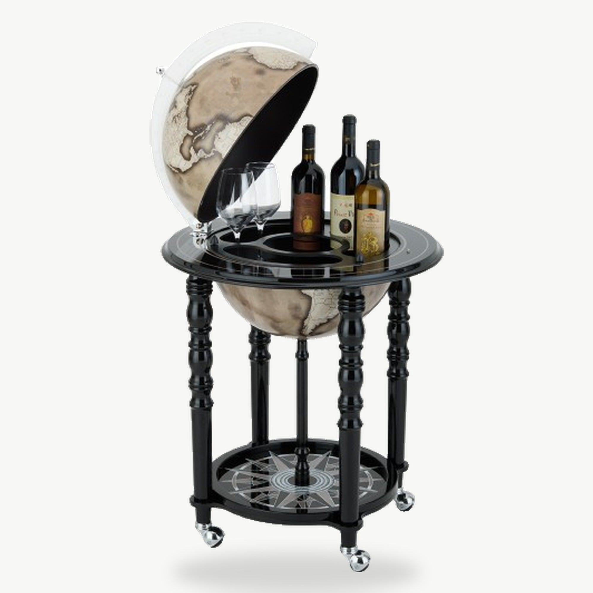 Zoffoli Floor Globe Bar – Black Frame, Ivory Map
