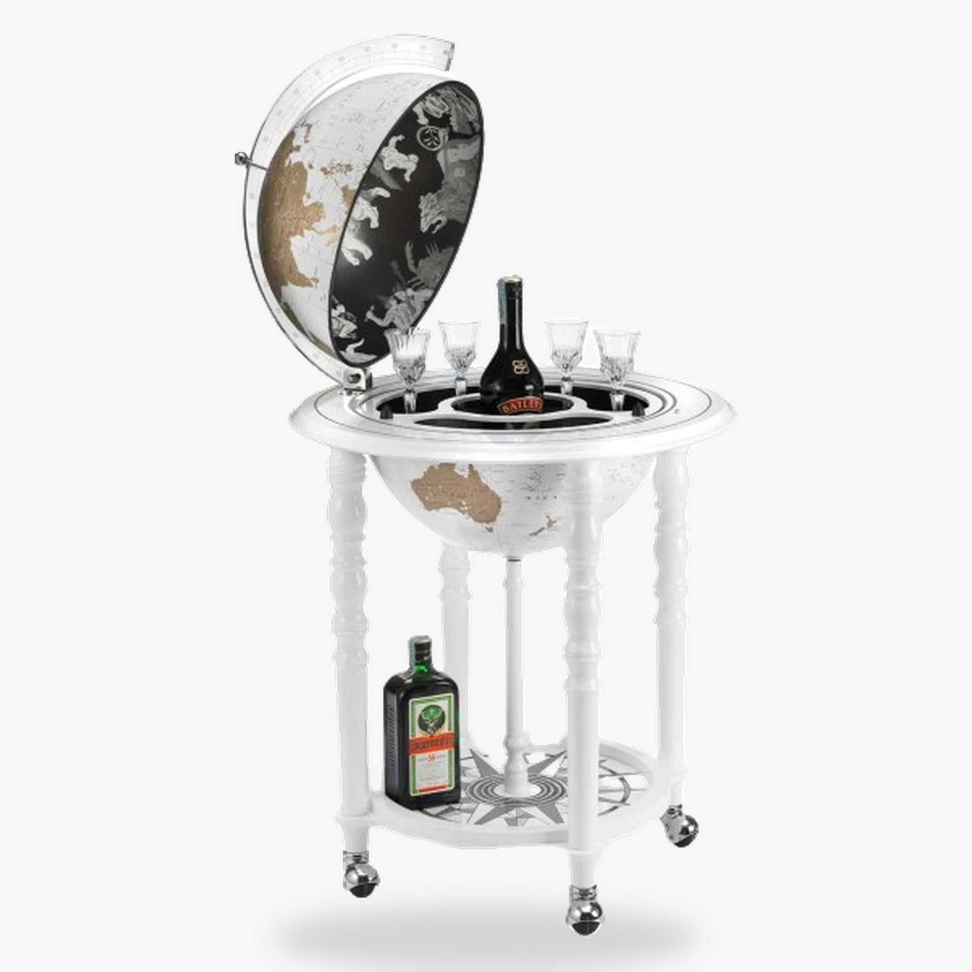 Zoffoli Floor Globe Bar – White Frame, Ivory Map