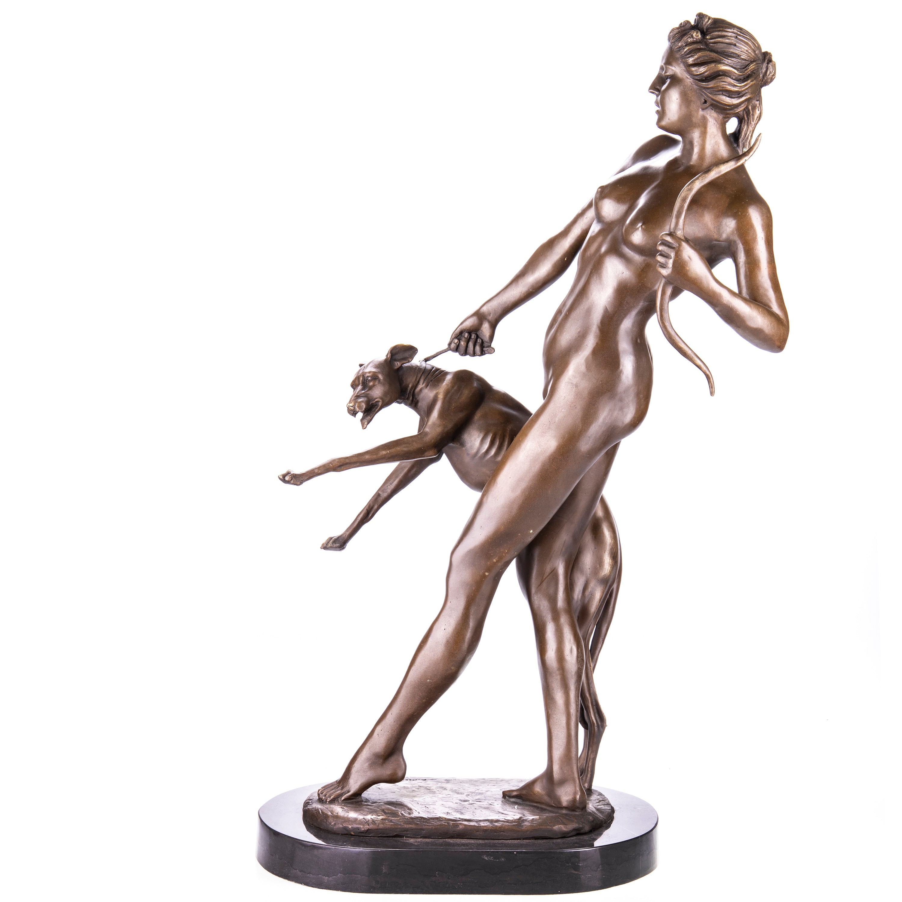 Diana with Hunting Hound | Handcrafted Bronze Decor