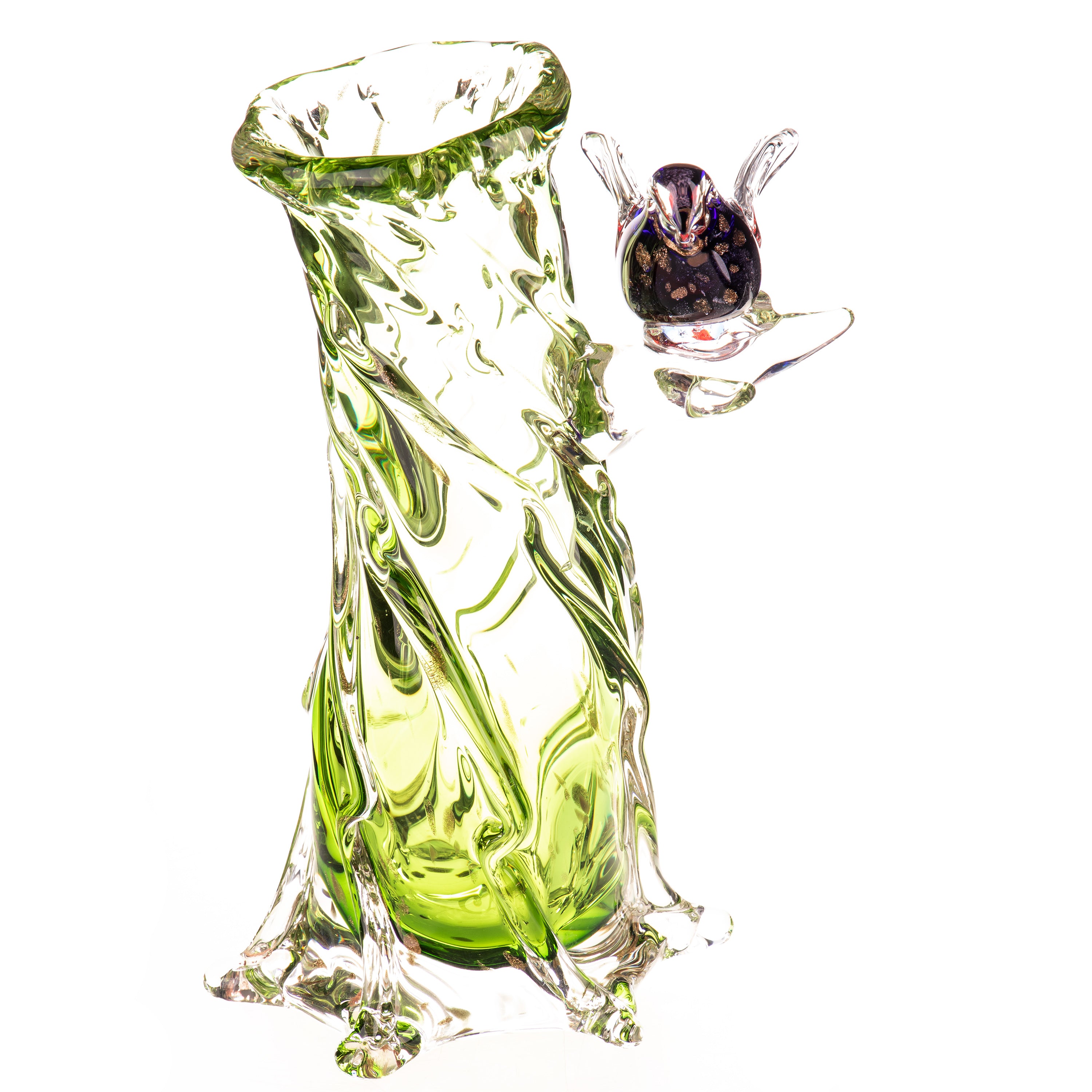 Murano style glass vase with bird | Handcrafted Glass Decor