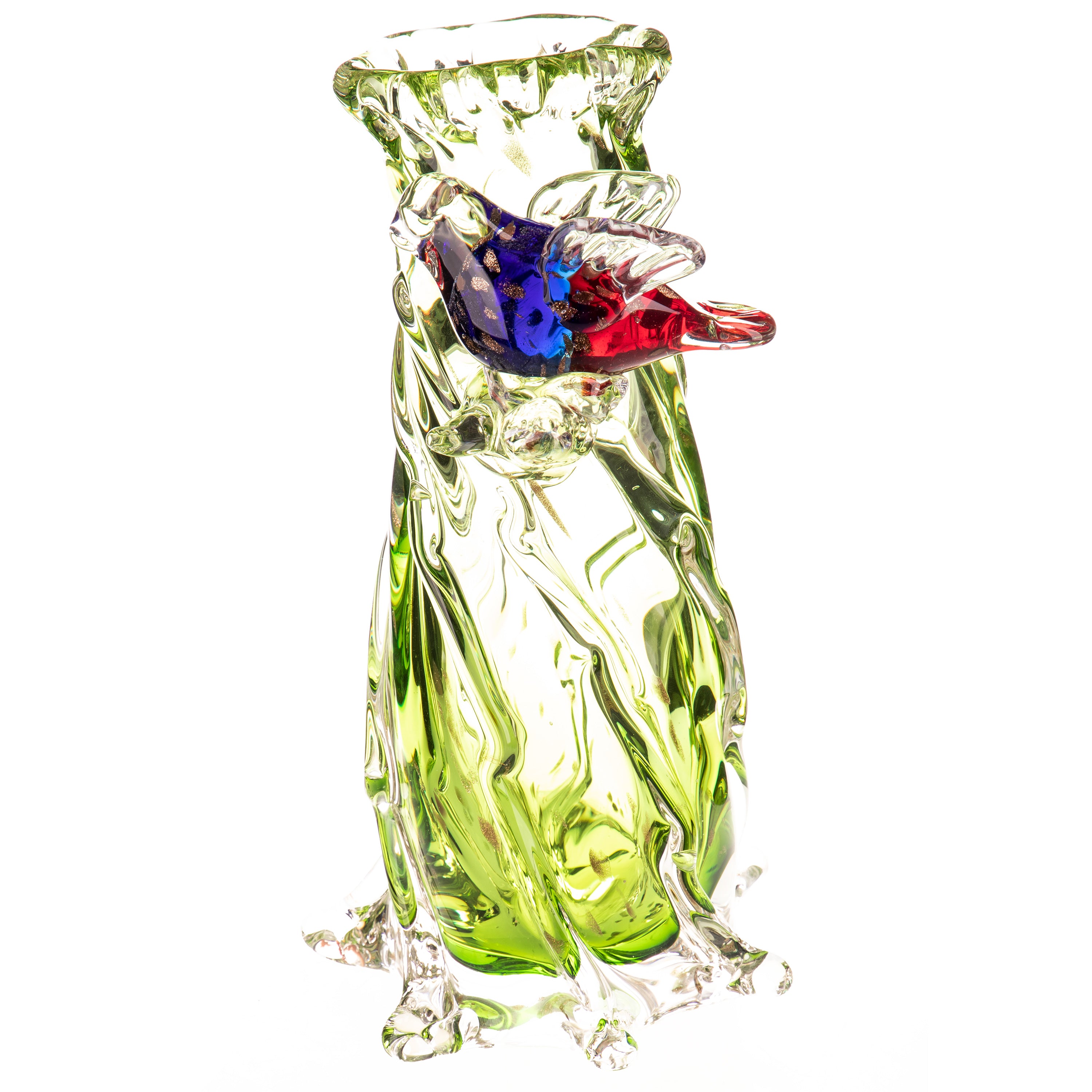 Murano style glass vase with bird | Handcrafted Glass Decor