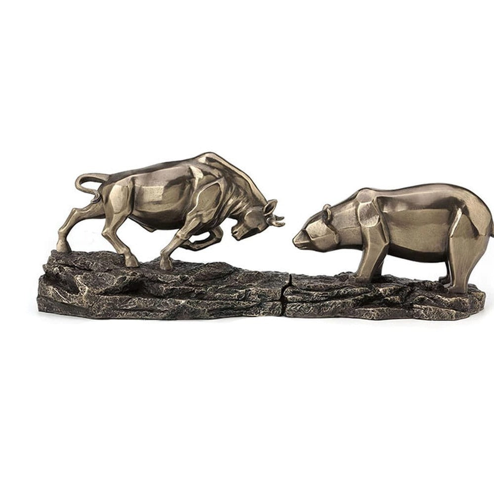 Bronzed Bull and Bear Sculpture: Stock Market Figurines