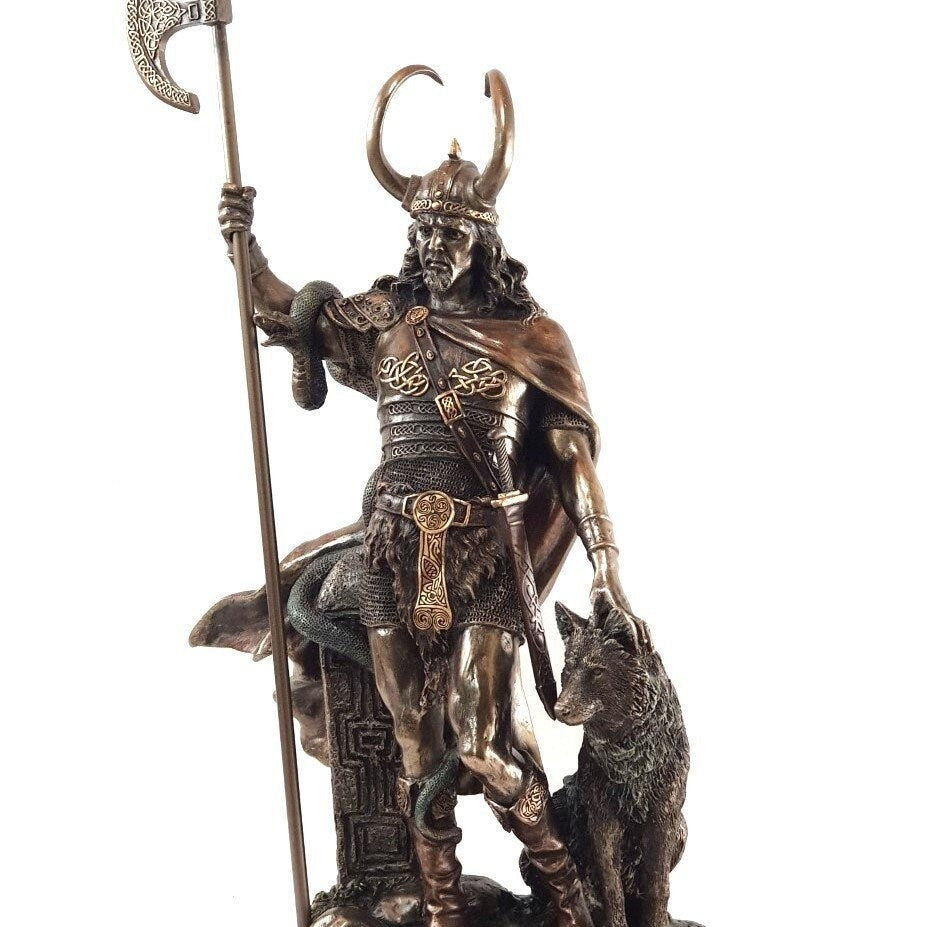 Bronzed Loki Norse God Figurine Statue Sculpture Viking 36cm