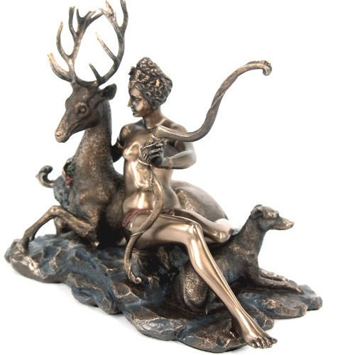 Diana Bronzed Statue: Greek Goddess of the Hunt Figurine