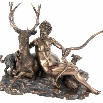 Diana Bronzed Statue: Greek Goddess of the Hunt Figurine