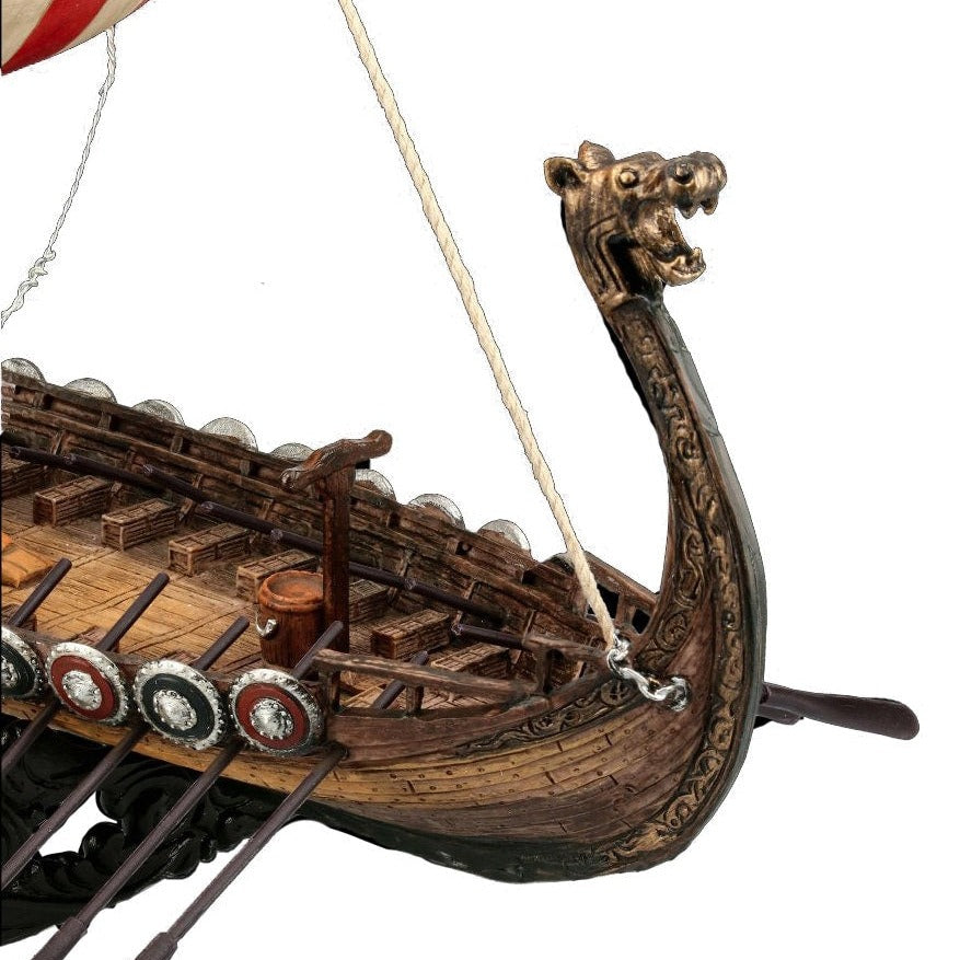 Viking Drakkar Ship: 13" Hand-Painted Resin Longship Replica