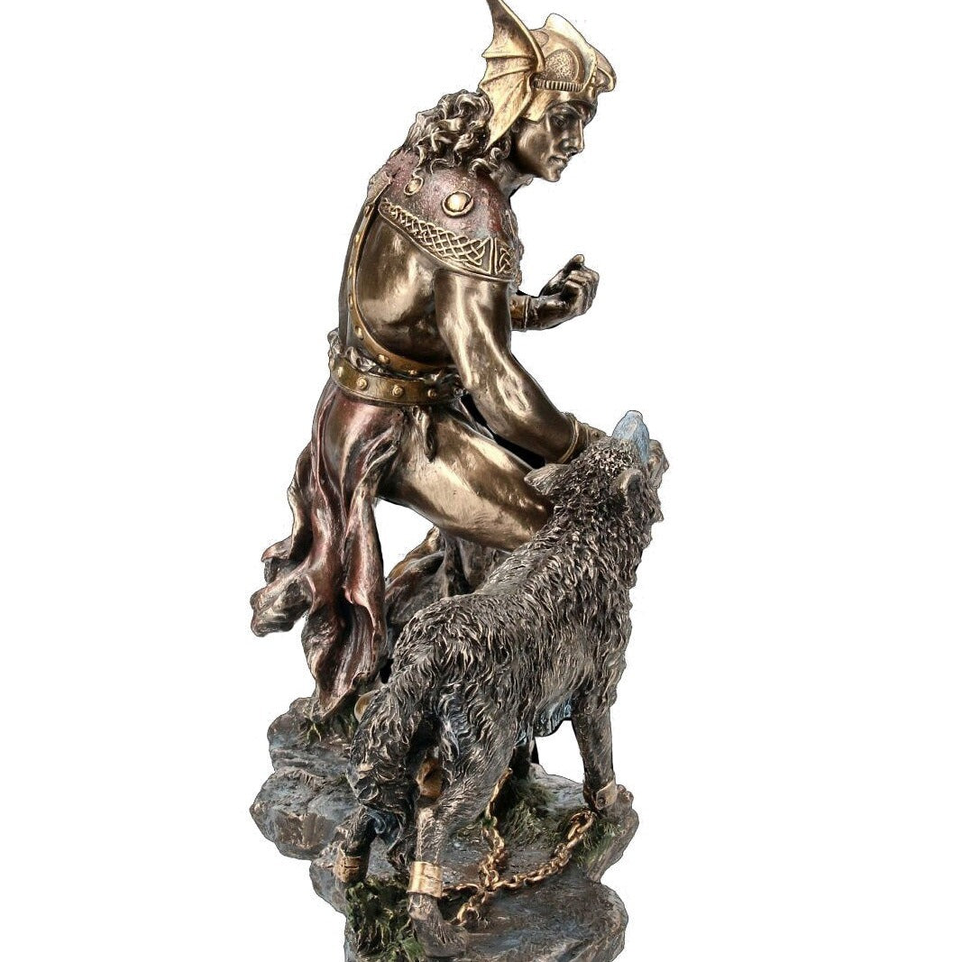 Tyr battleing Fenrir Bronzed Norse God Statue Figurine.Norse Gods Figurines.