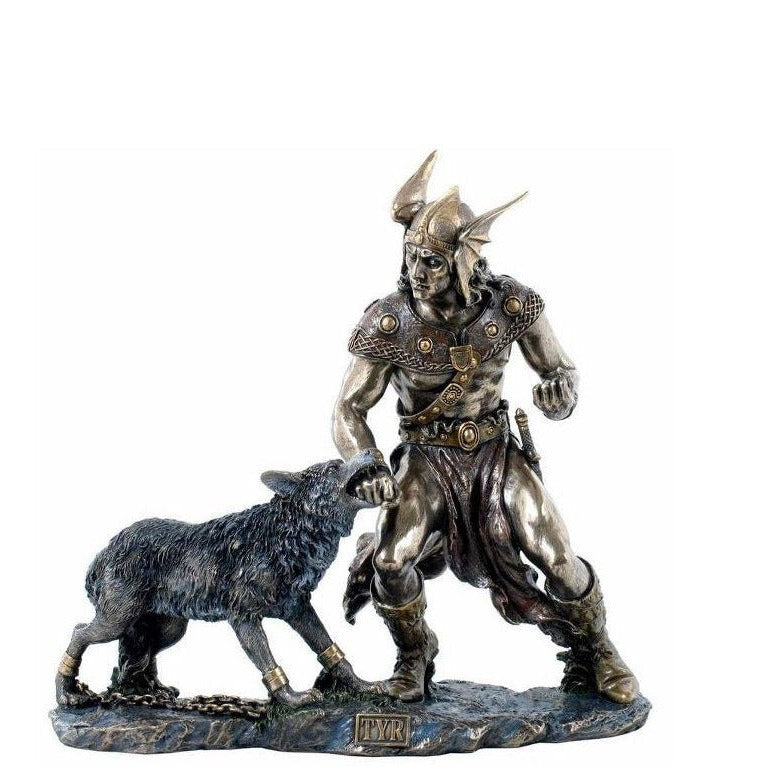 Tyr battleing Fenrir Bronzed Norse God Statue Figurine.Norse Gods Figurines.