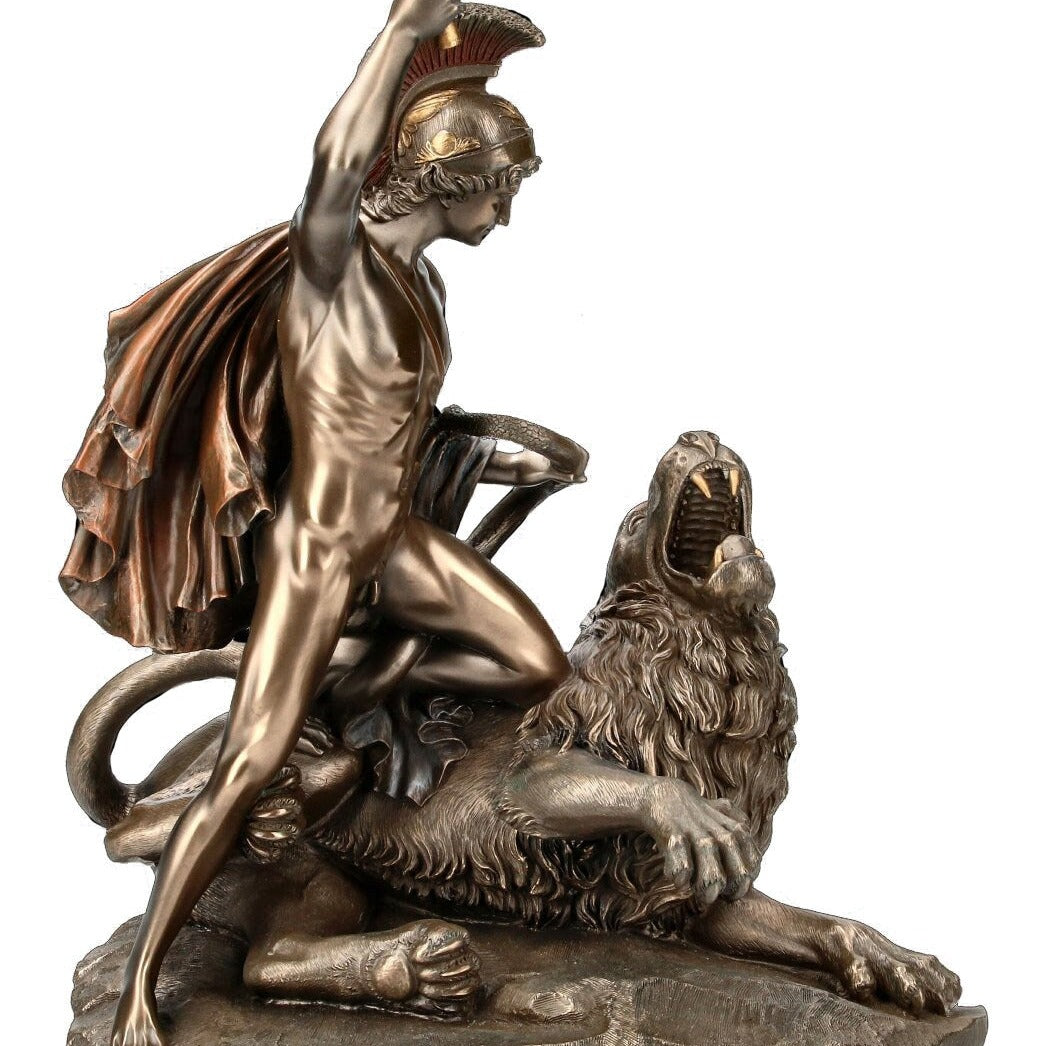 Bellerophon and Chimera Statue: Bronzed Resin Greek Mythology Decor