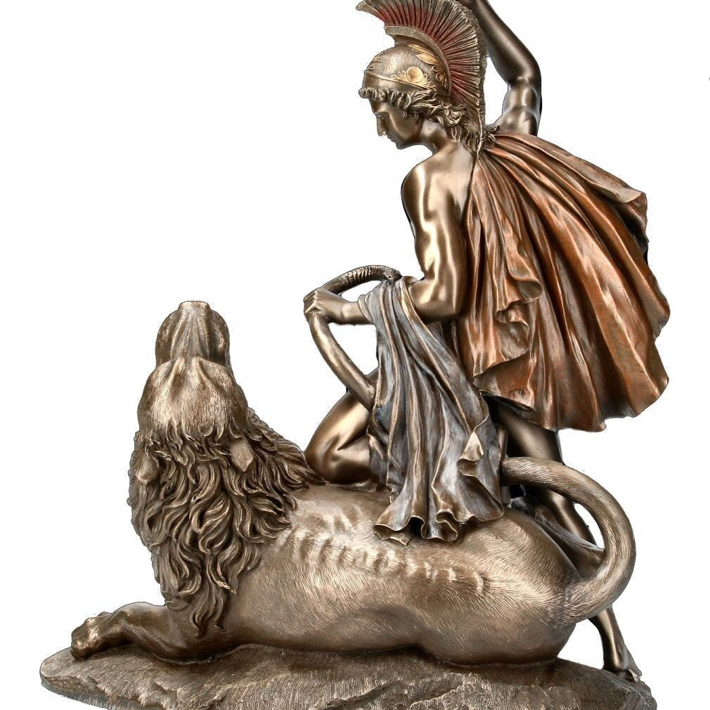Bellerophon and Chimera Statue: Bronzed Resin Greek Mythology Decor
