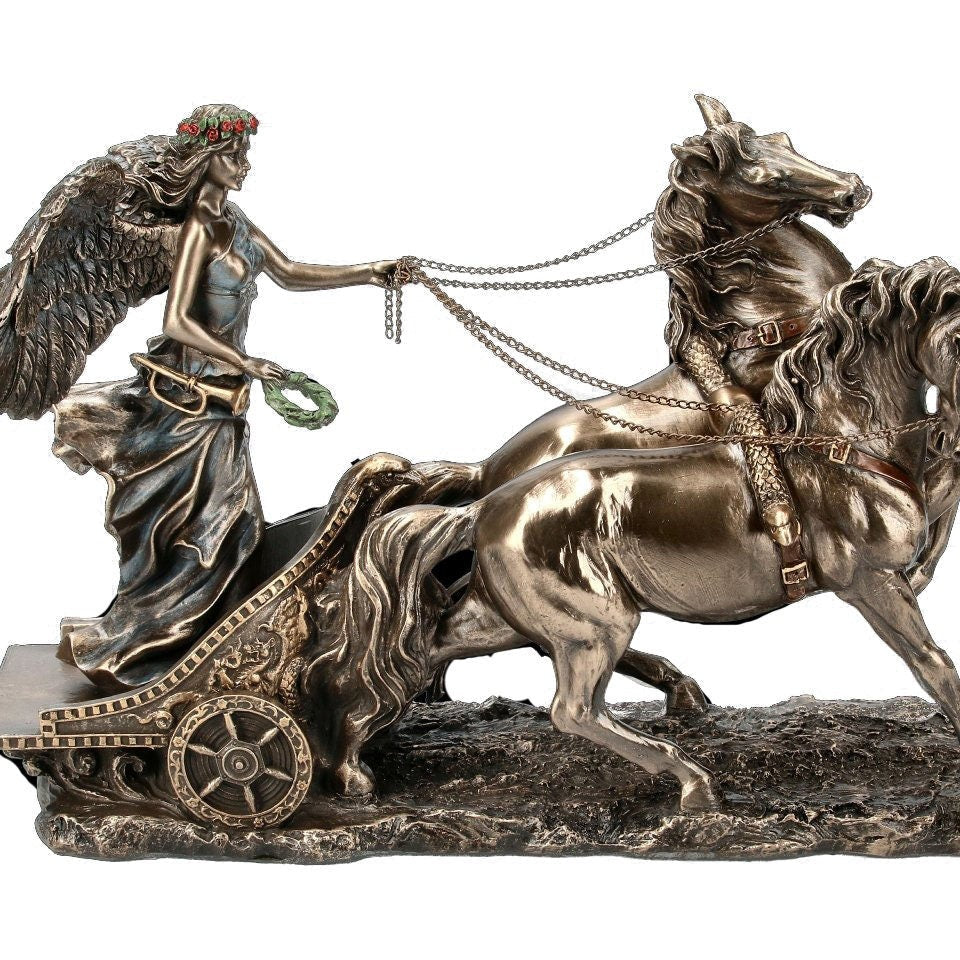 Greek goddess nike victory riding roman chariots Statue Figurine Sculpture