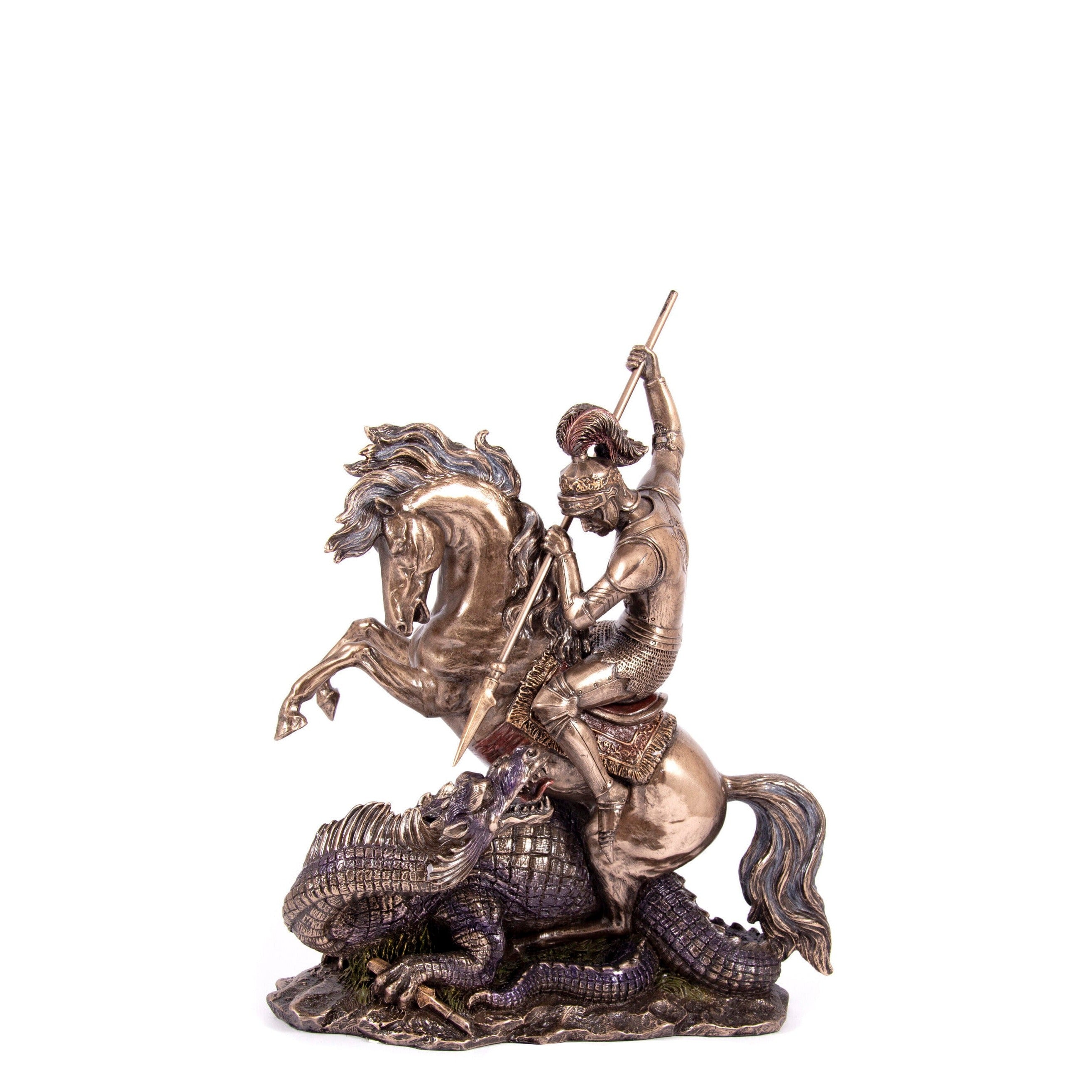 St. George and the Dragon Statue: Bronze Finish Warrior Figurine