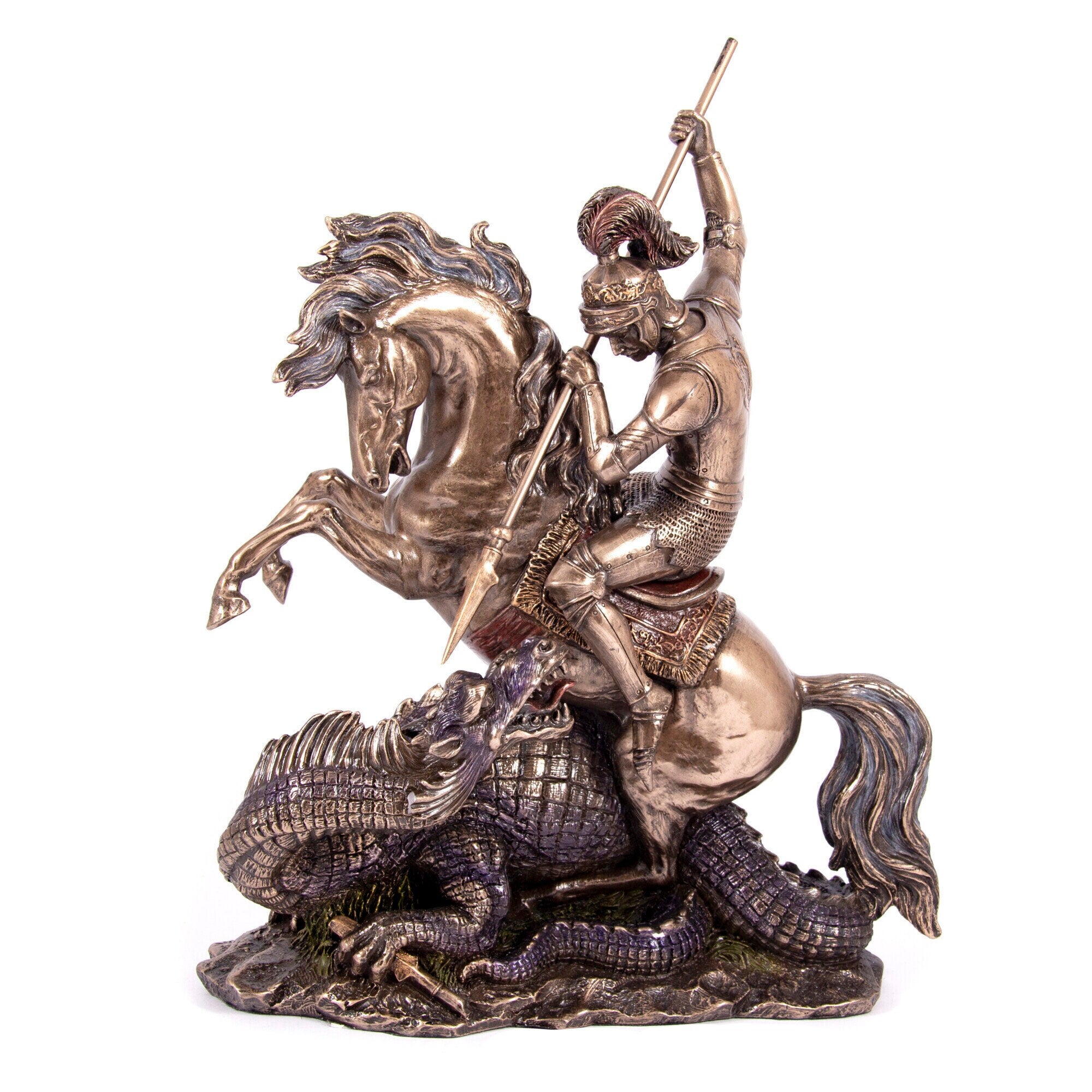 St. George and the Dragon Statue: Bronze Finish Warrior Figurine