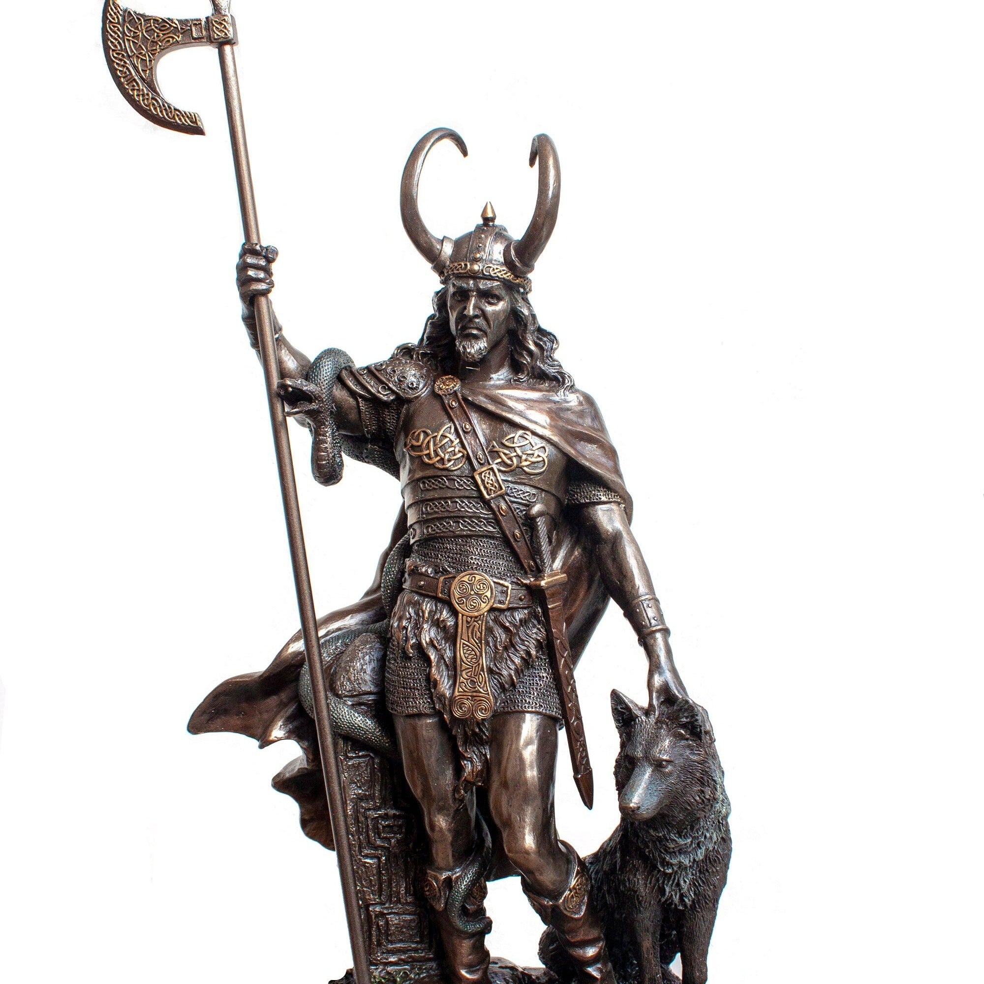 Bronzed Loki Norse God Figurine Statue Sculpture Viking 36cm