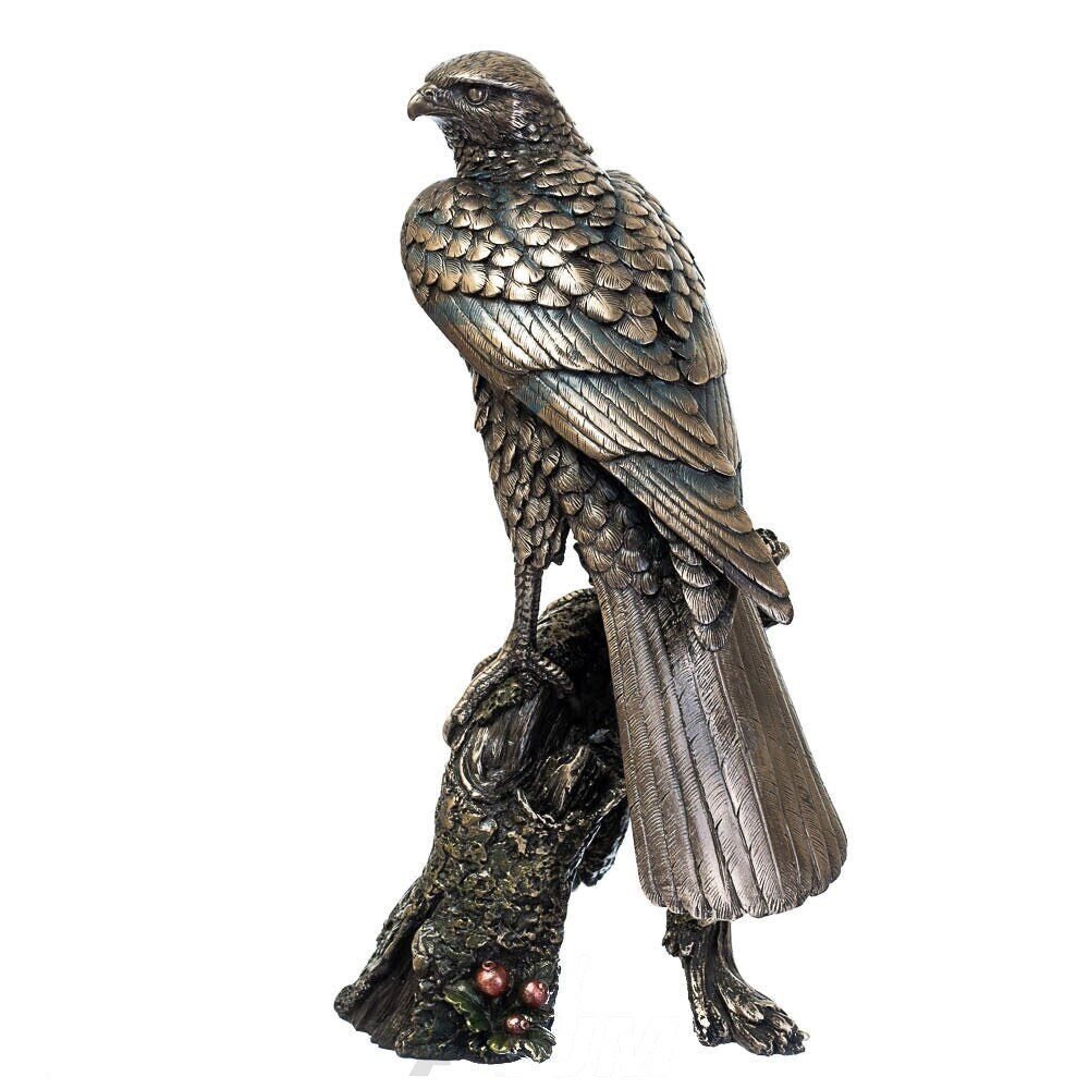 Bronzed Hawk Statue: Hand-Painted Wild Bird Figurine