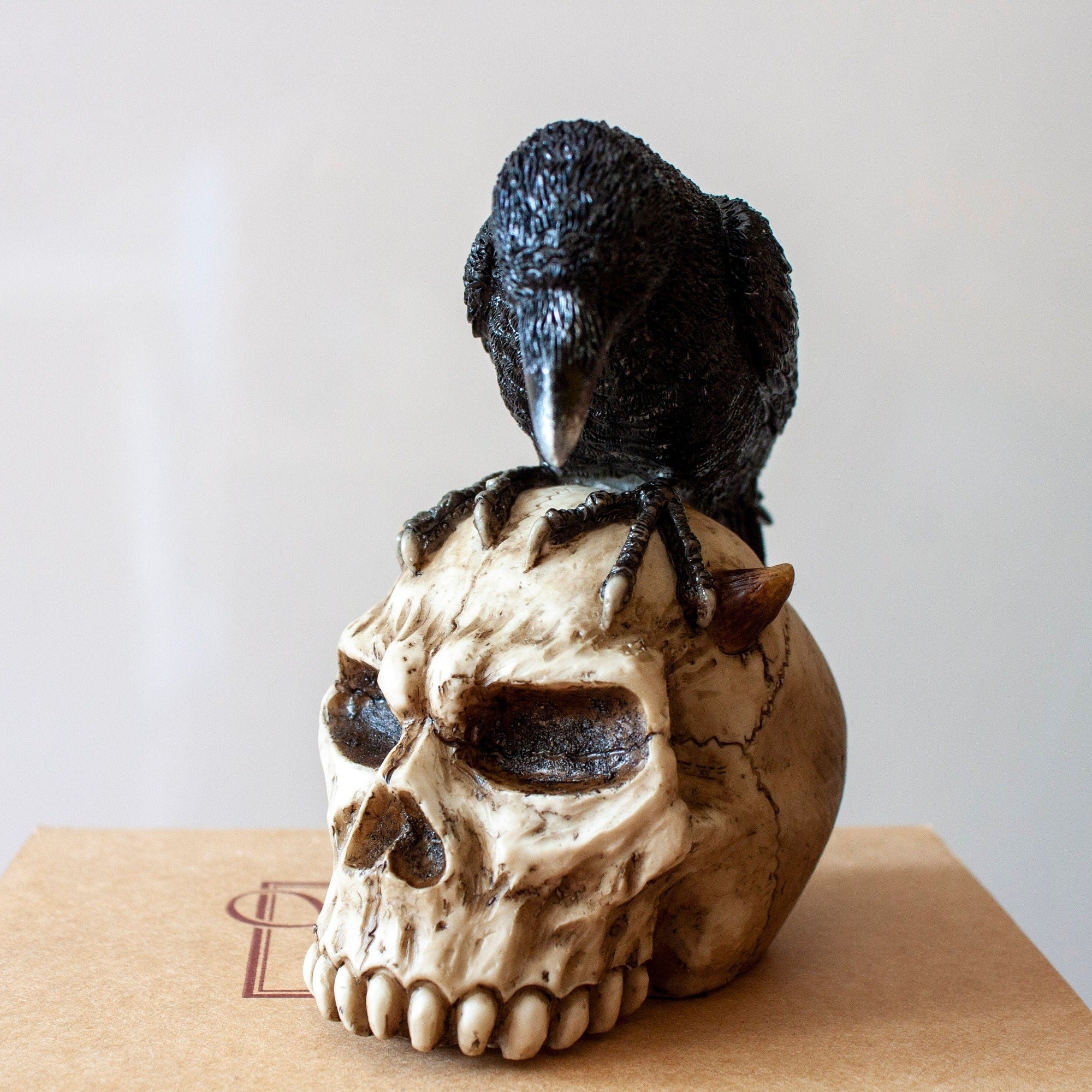 Resin Skull and Raven Statue, Veronese Design