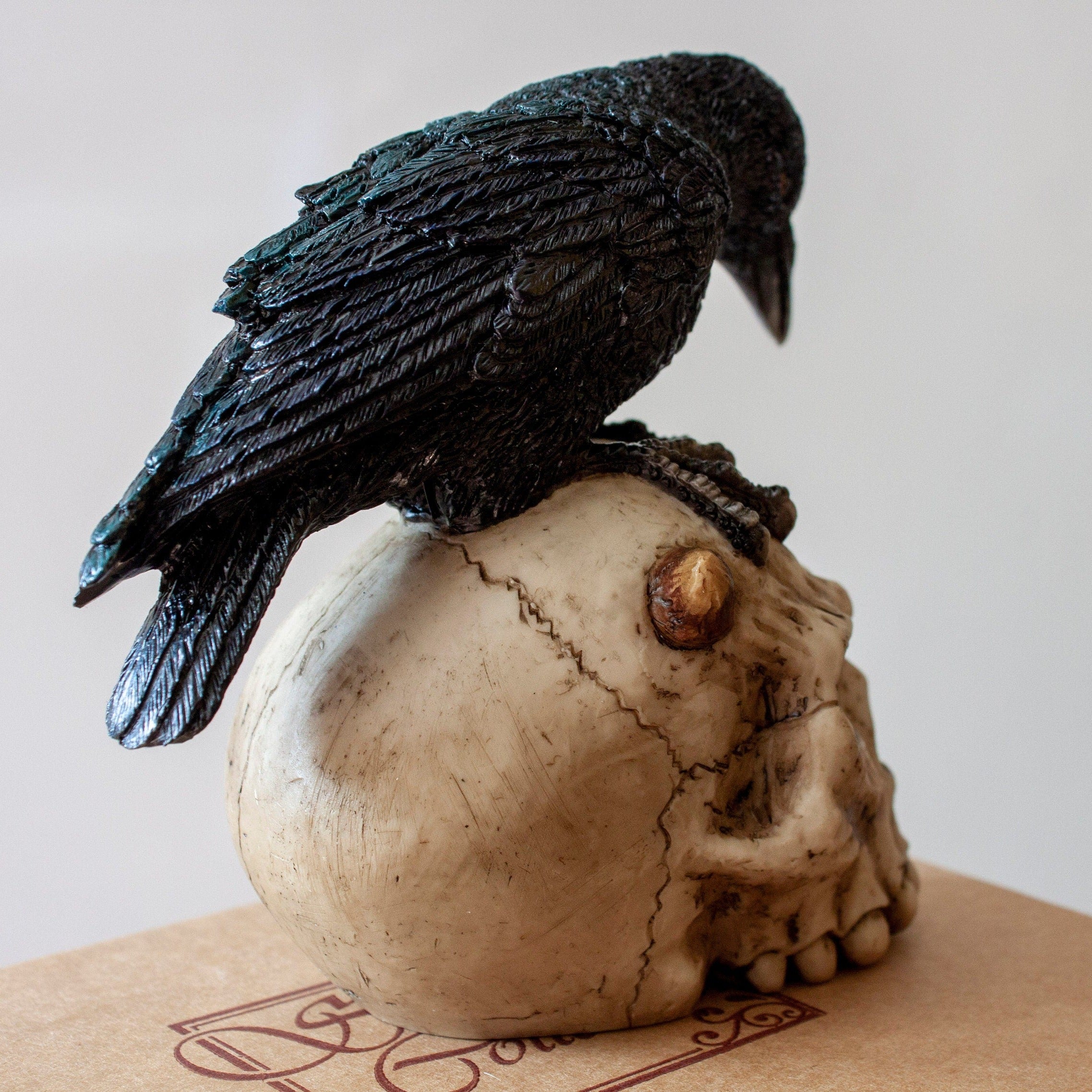 Resin Skull and Raven Statue, Veronese Design