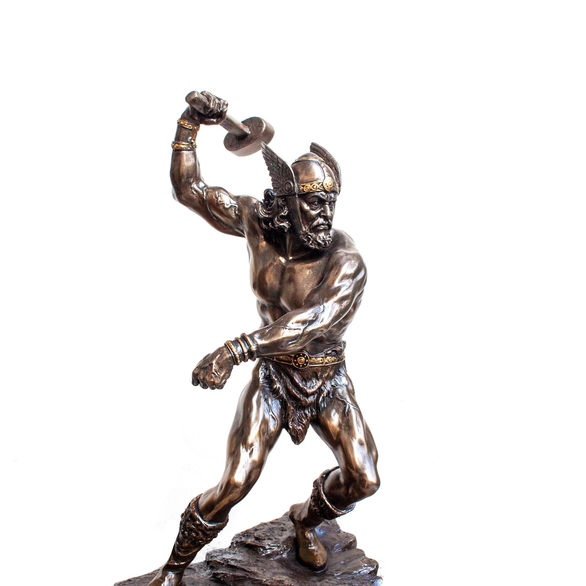 Bronzed Thor Statue, Norse God Sculpture