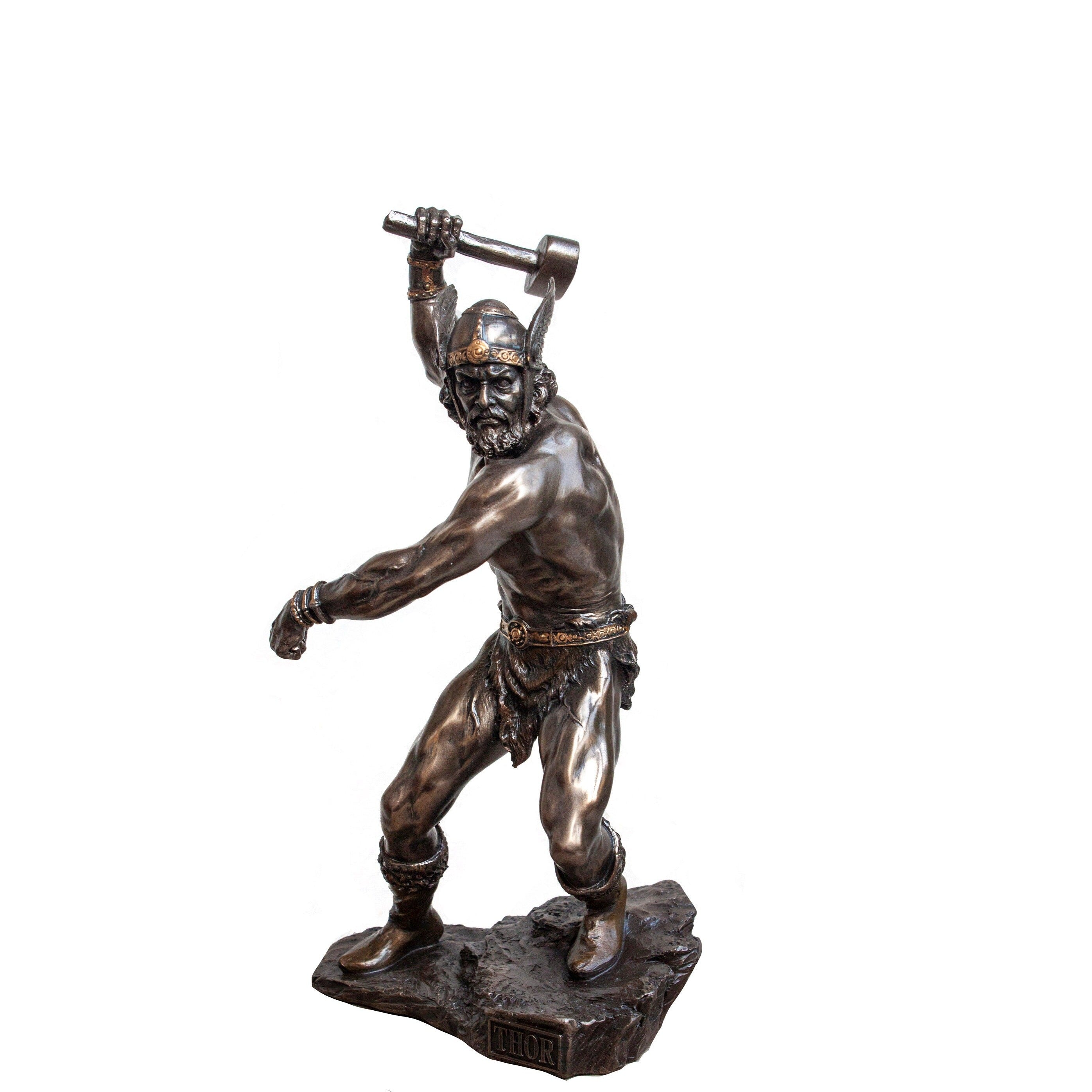Bronzed Thor Statue, Norse God Sculpture