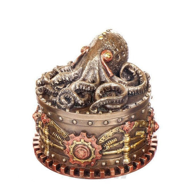Steampunk Octopus Trinket Box: Bronzed Resin Jewelry Box