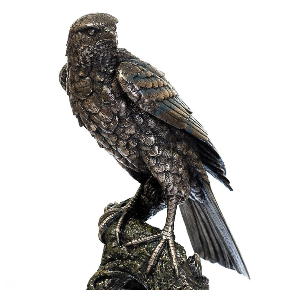 Bronzed Hawk Statue: Hand-Painted Wild Bird Figurine