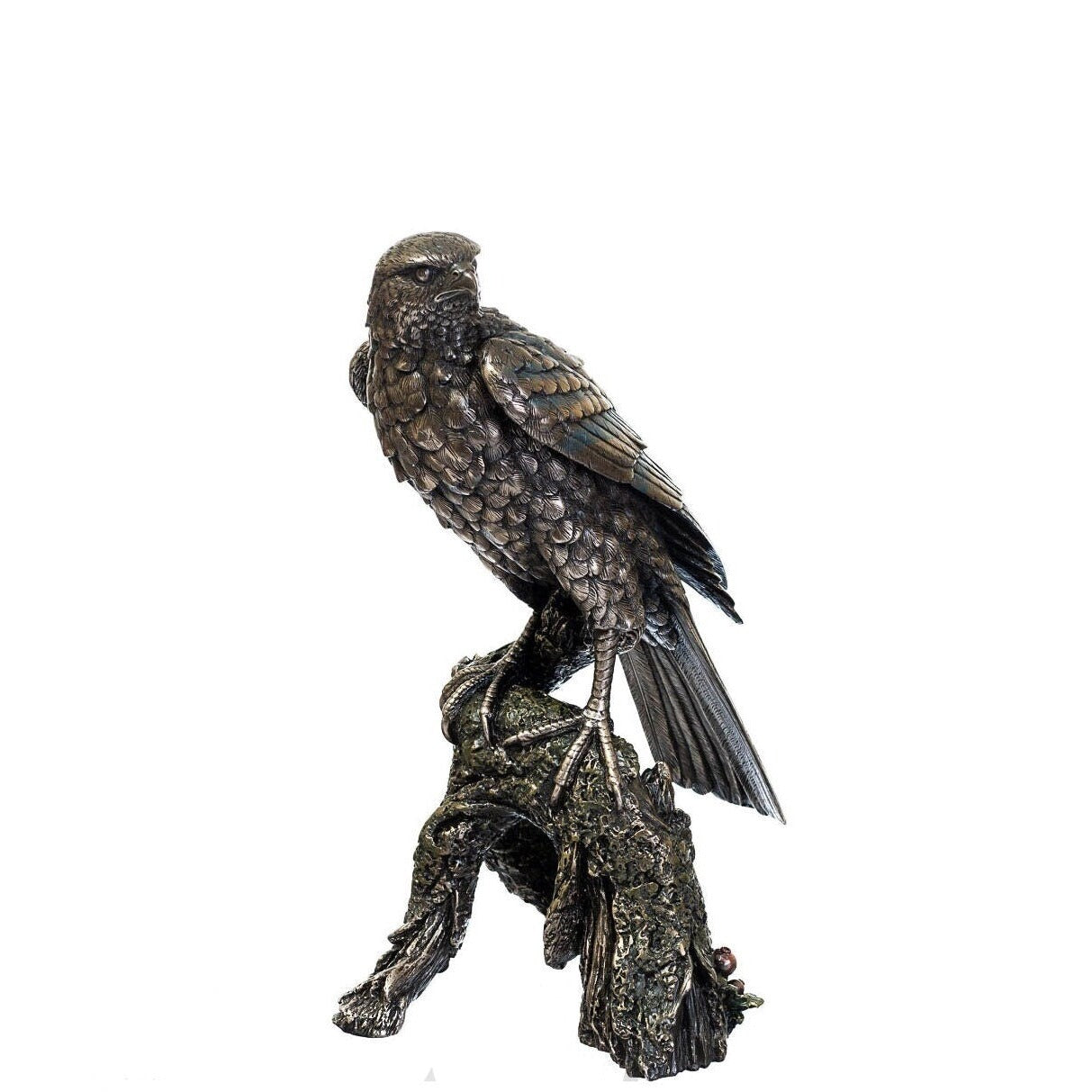 Bronzed Hawk Statue: Hand-Painted Wild Bird Figurine