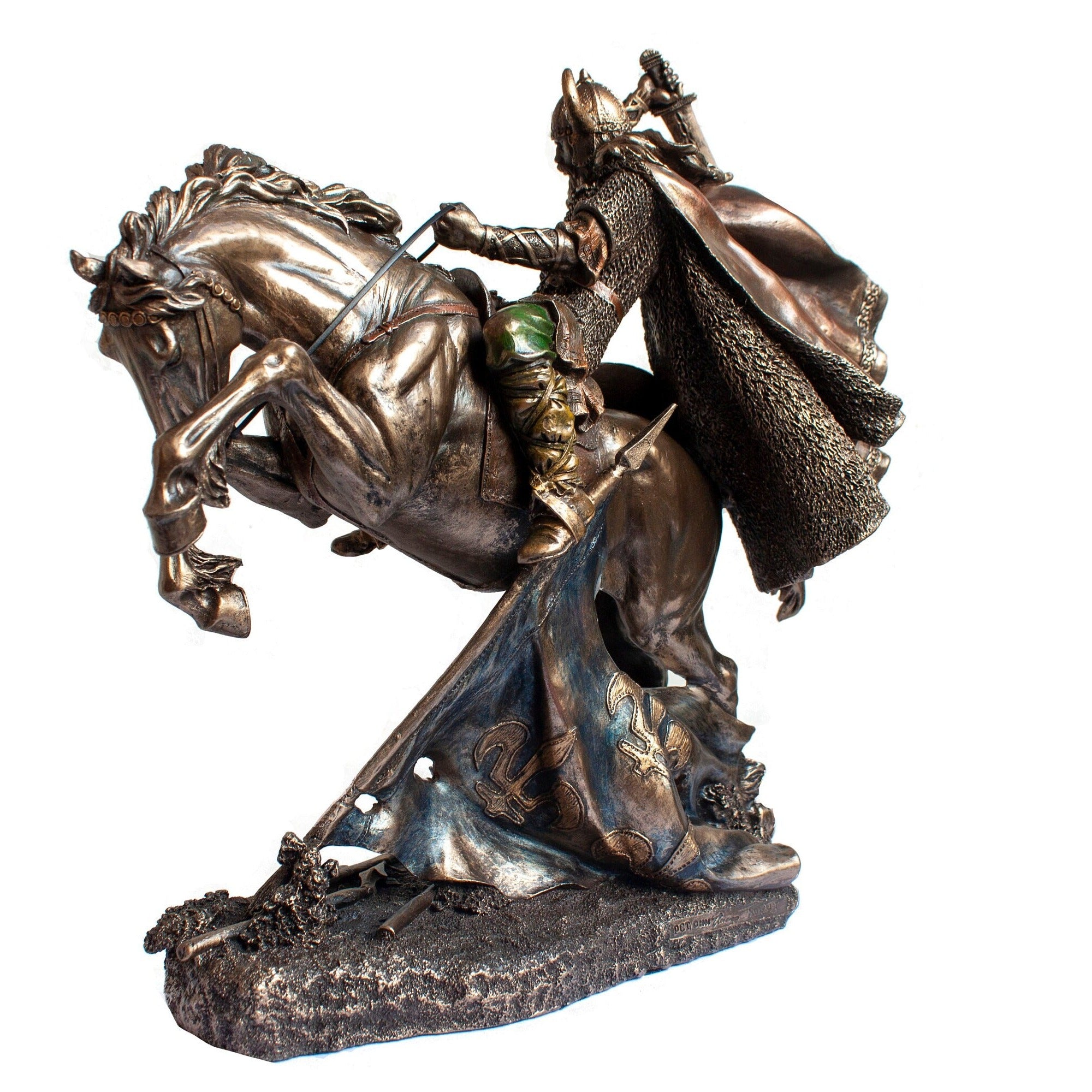 Bronzed Viking Warrior on Horse Statue