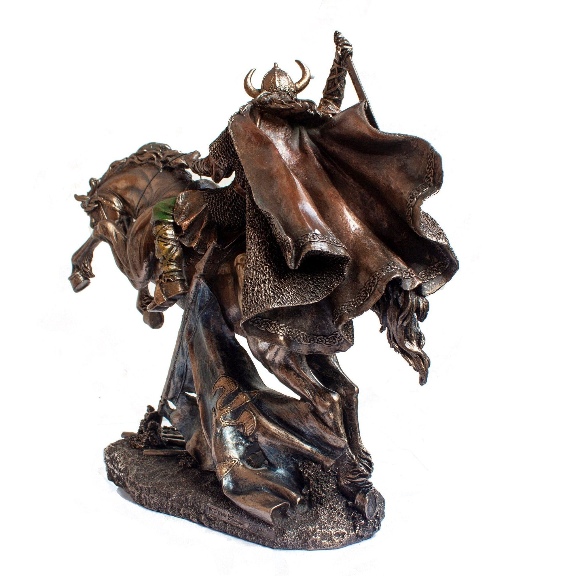 Bronzed Viking Warrior on Horse Statue