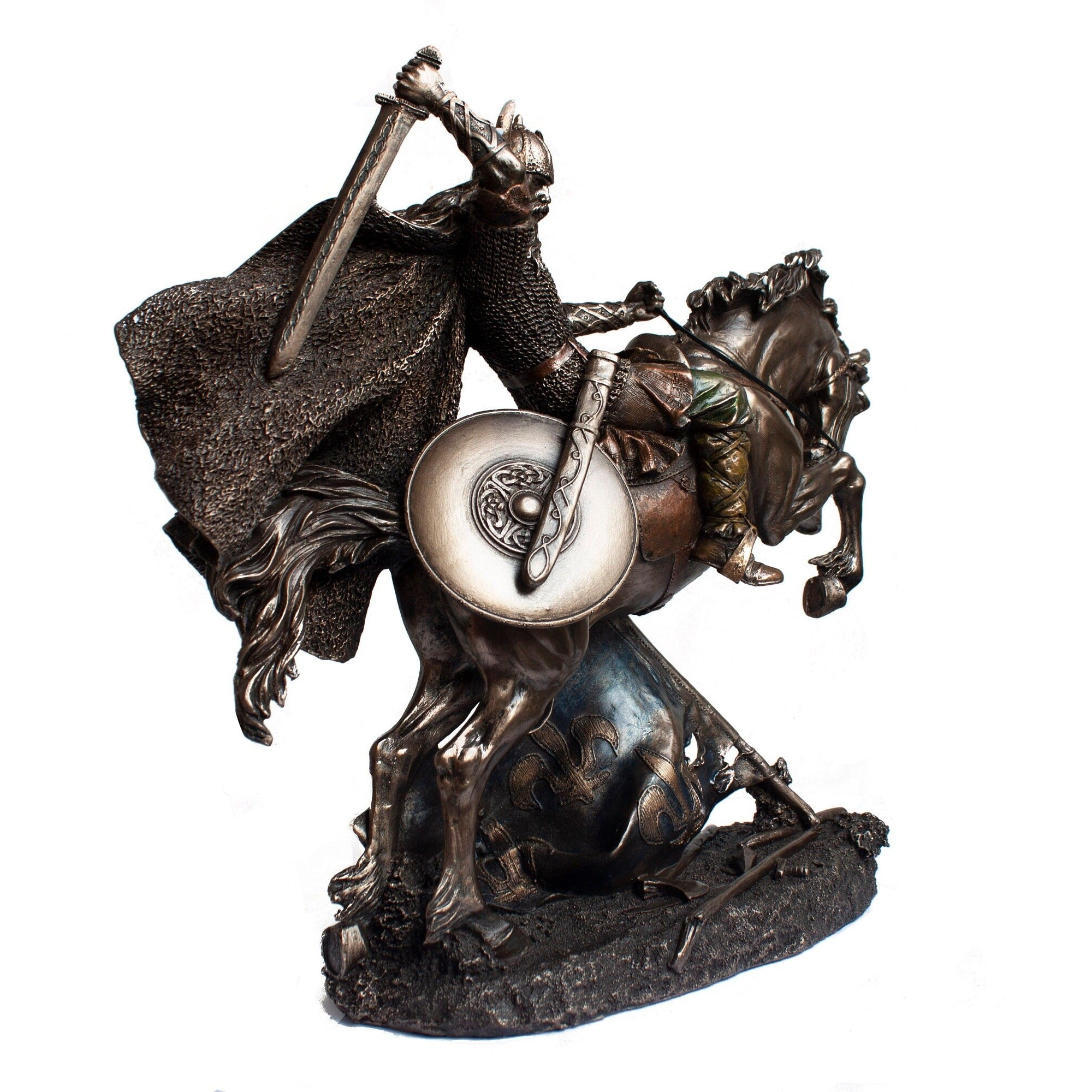 Bronzed Viking Warrior on Horse Statue