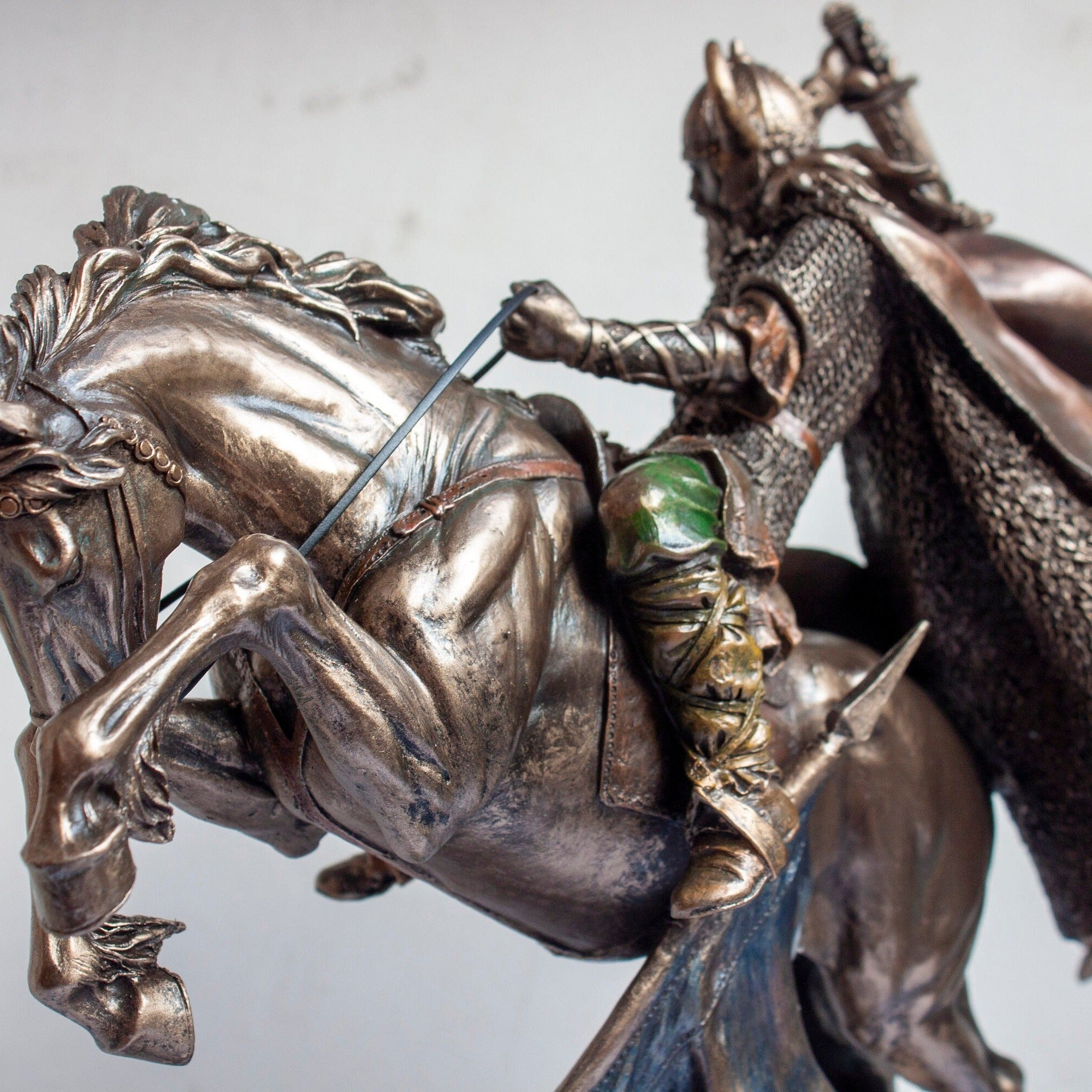 Bronzed Viking Warrior on Horse Statue