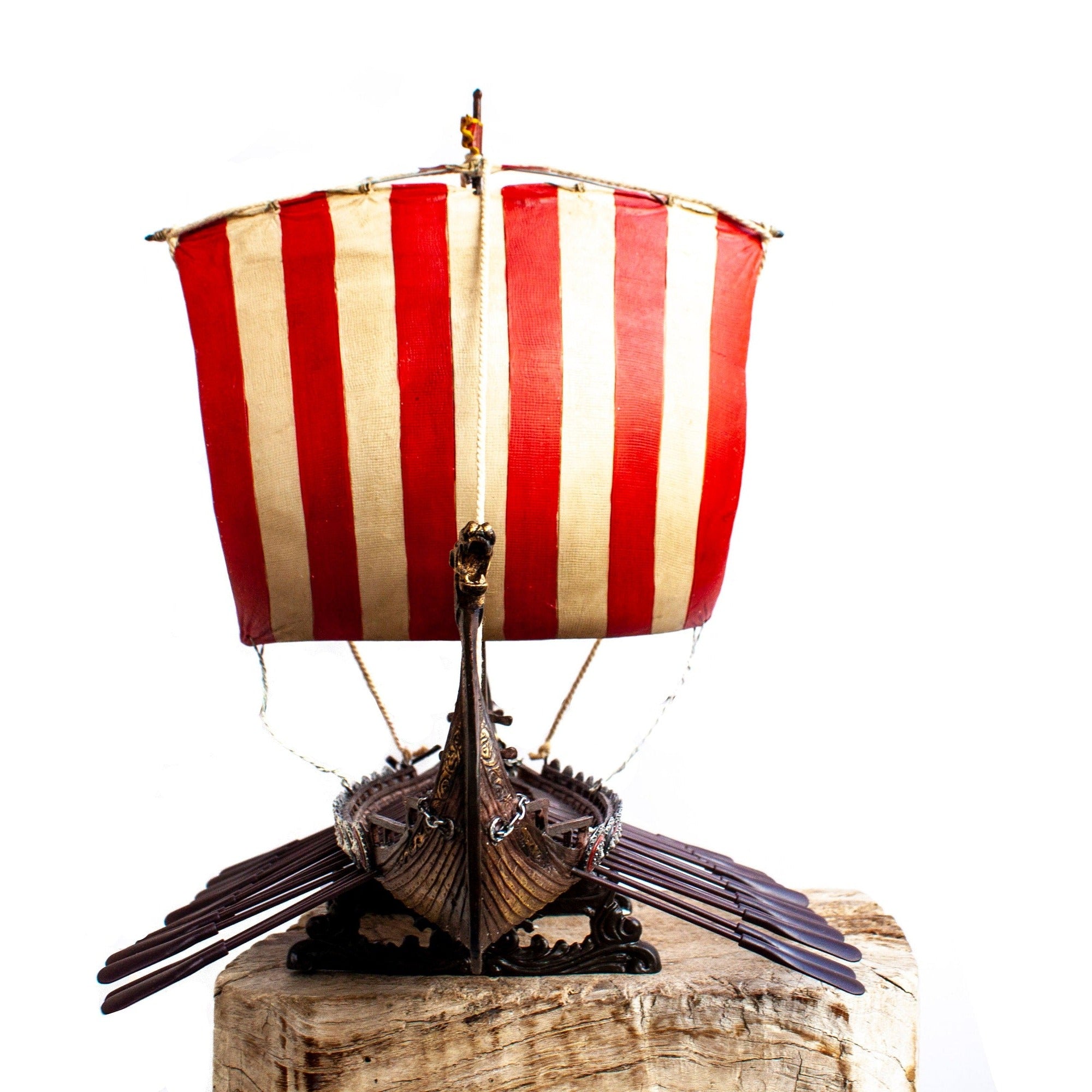 Viking Drakkar Ship: 13" Hand-Painted Resin Longship Replica