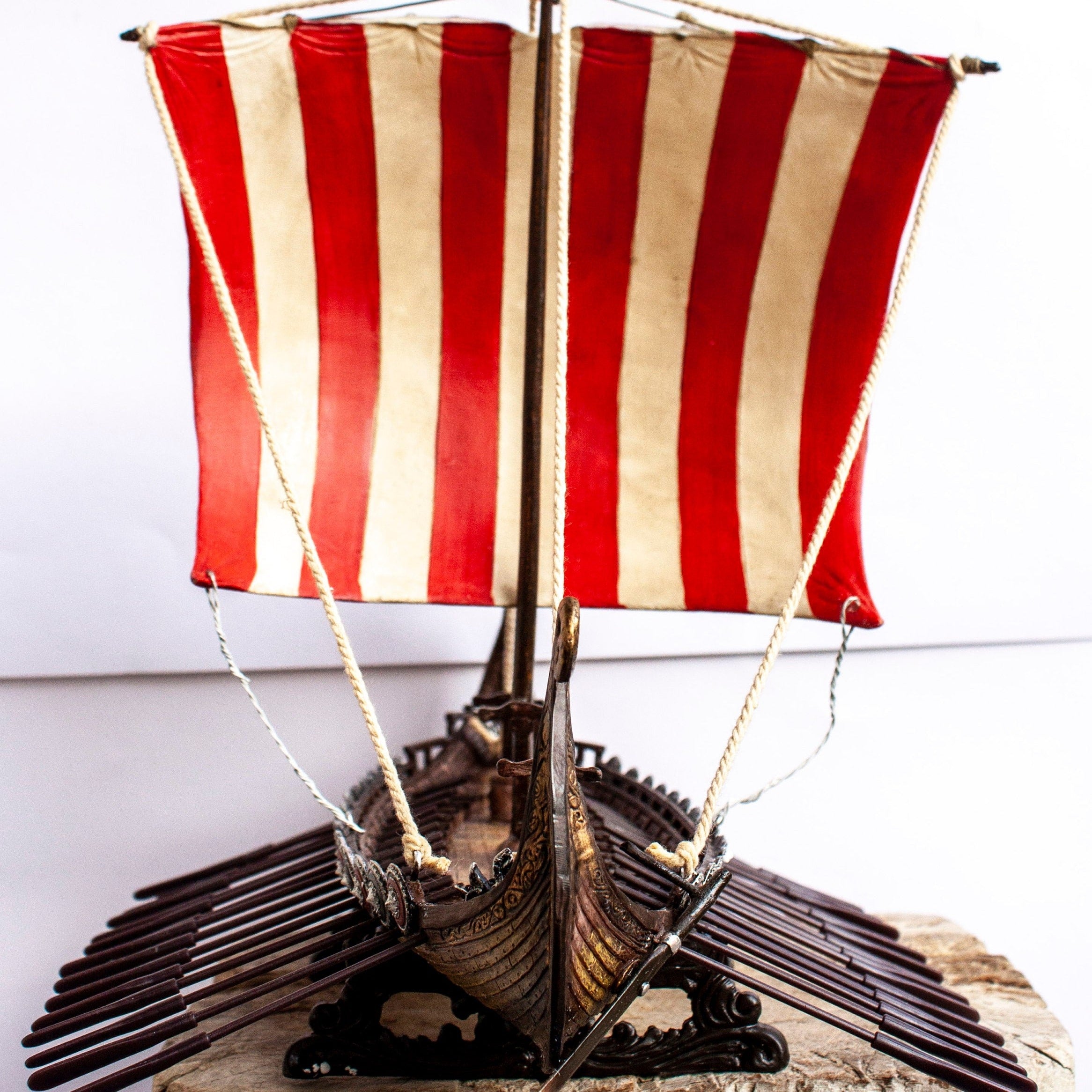 Viking Drakkar Ship: 13" Hand-Painted Resin Longship Replica