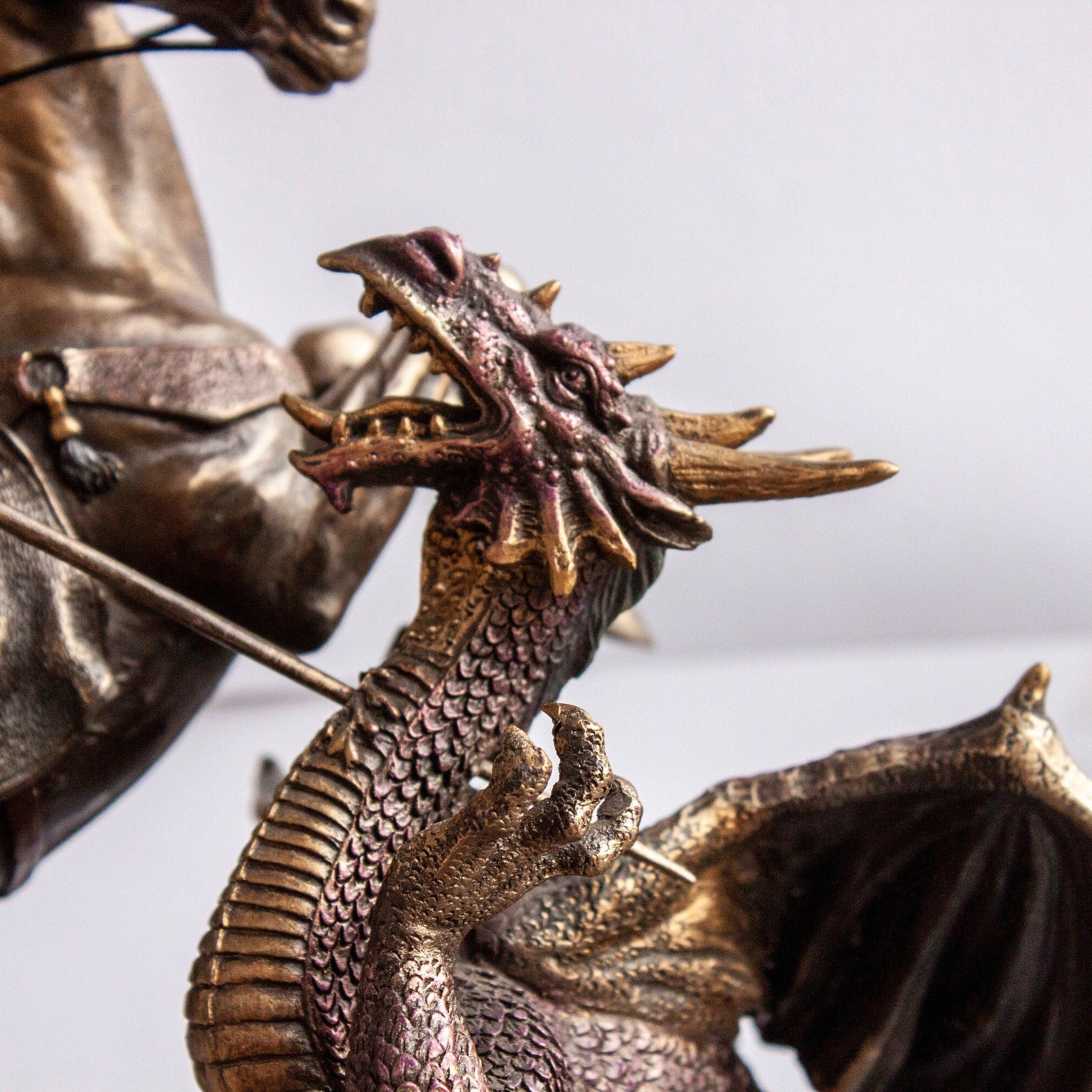 St. George Slaying Dragon Statue: Bronze Finish Renaissance Art