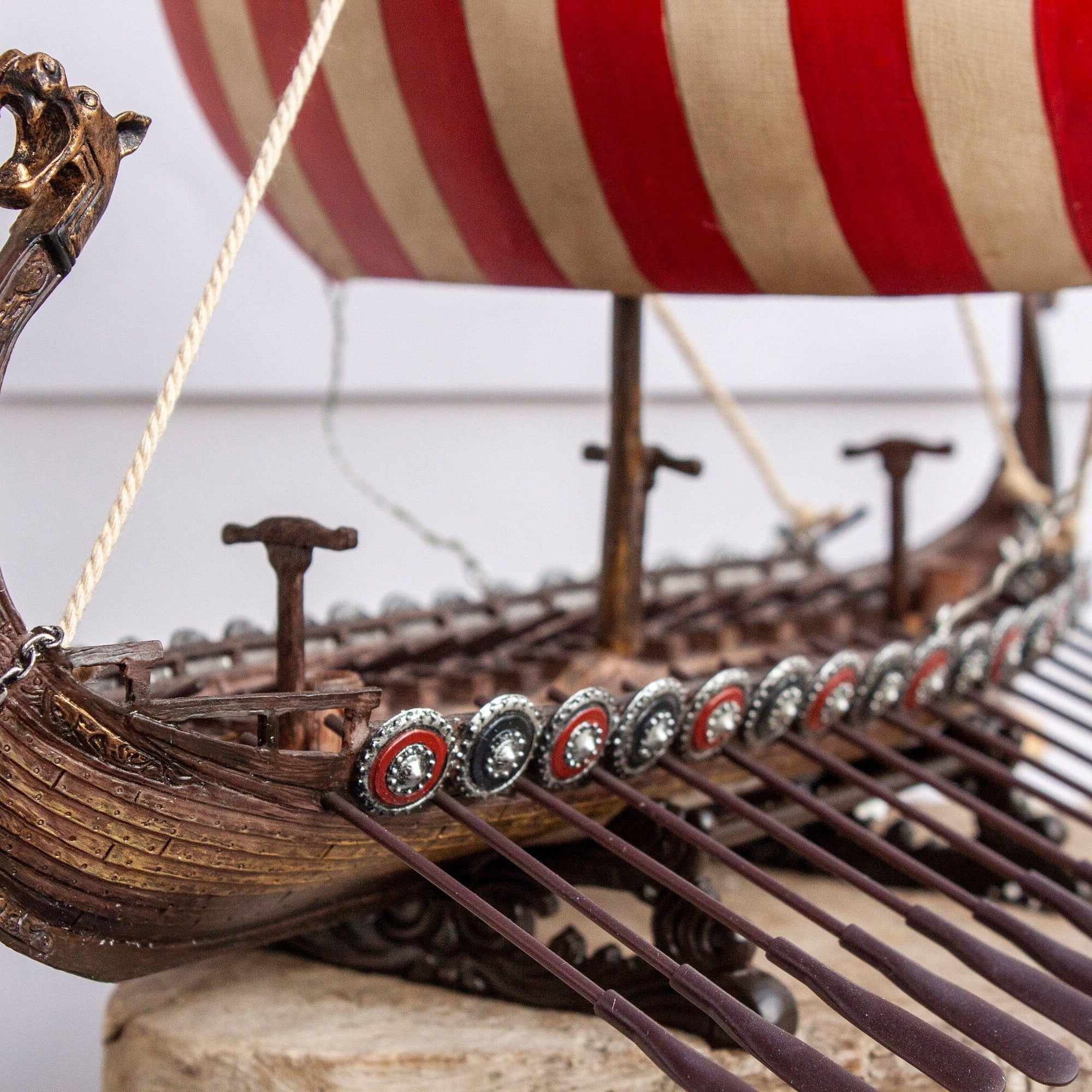 Viking Drakkar Ship: 13" Hand-Painted Resin Longship Replica