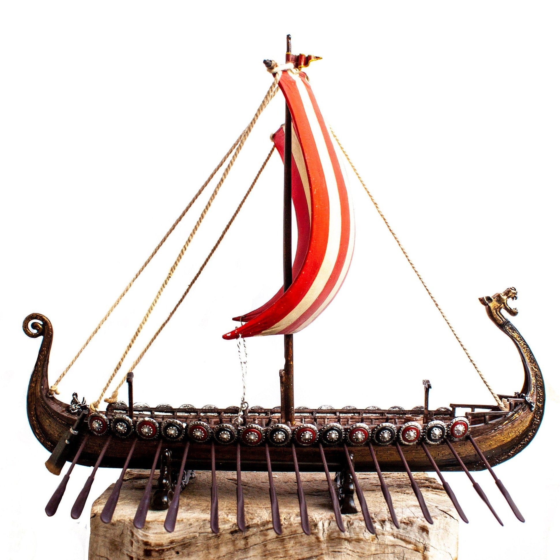 Viking Drakkar Ship: 13" Hand-Painted Resin Longship Replica