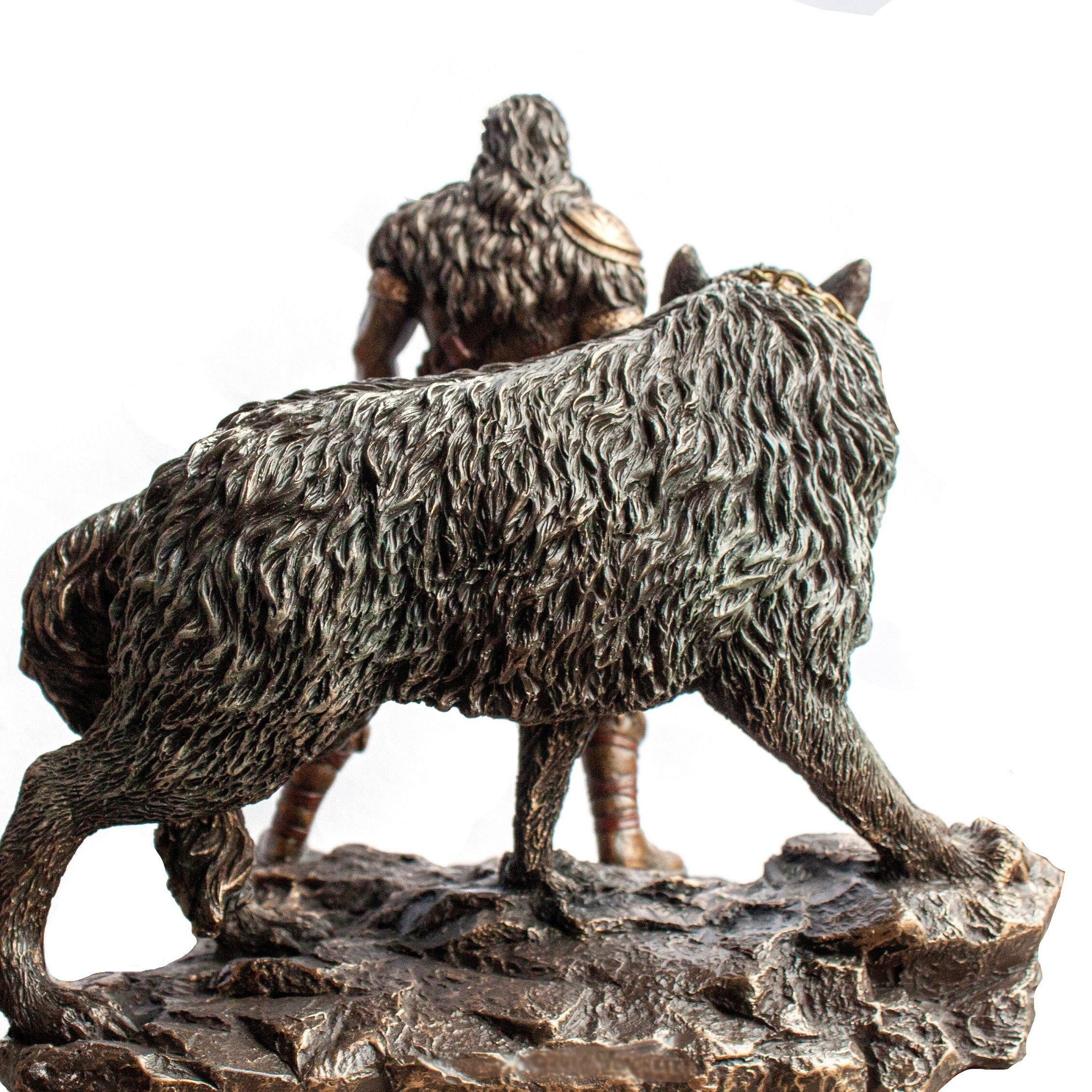 Tyr and Fenrir Statue: Cold Cast Bronze Norse God Figurine