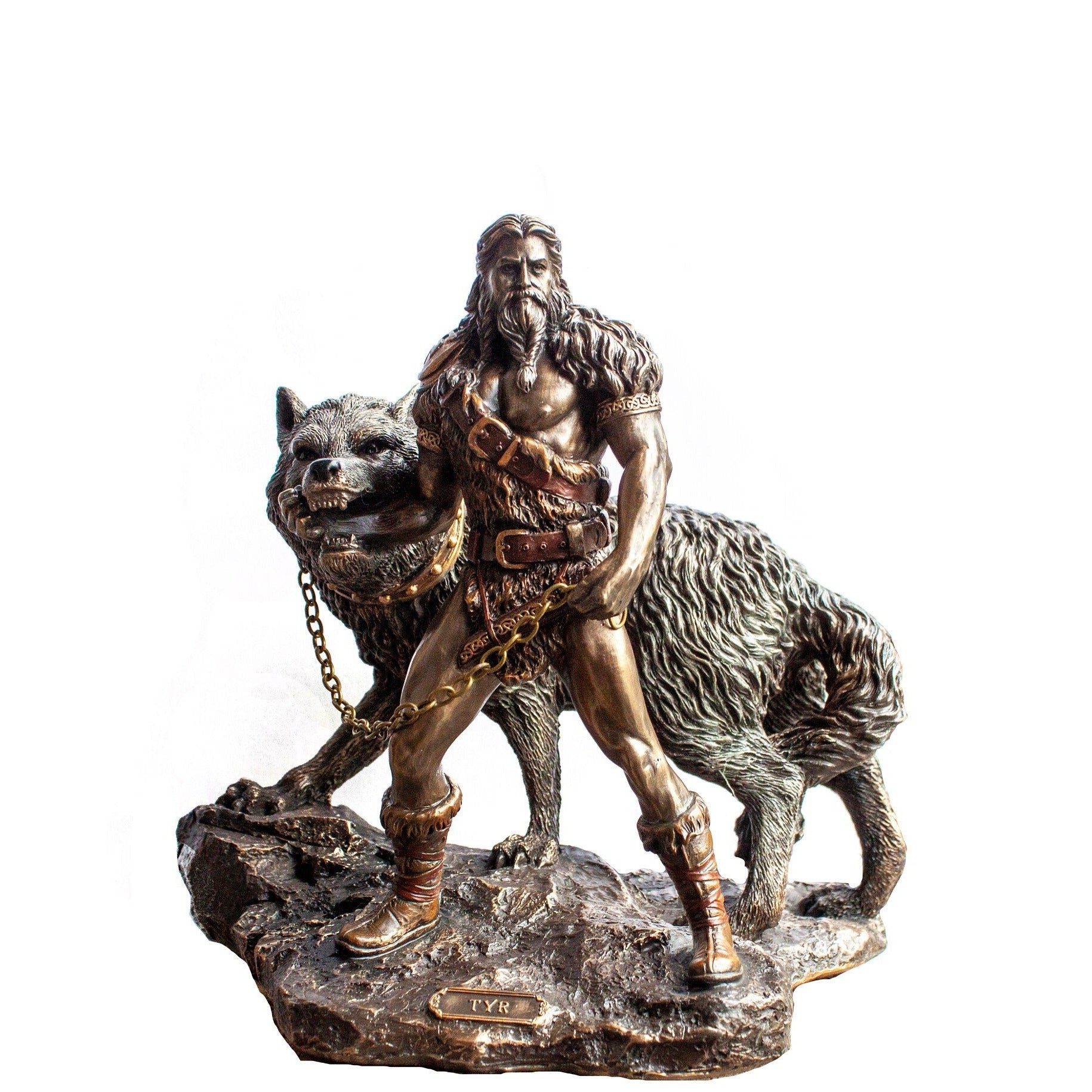 Tyr and Fenrir Statue: Cold Cast Bronze Norse God Figurine