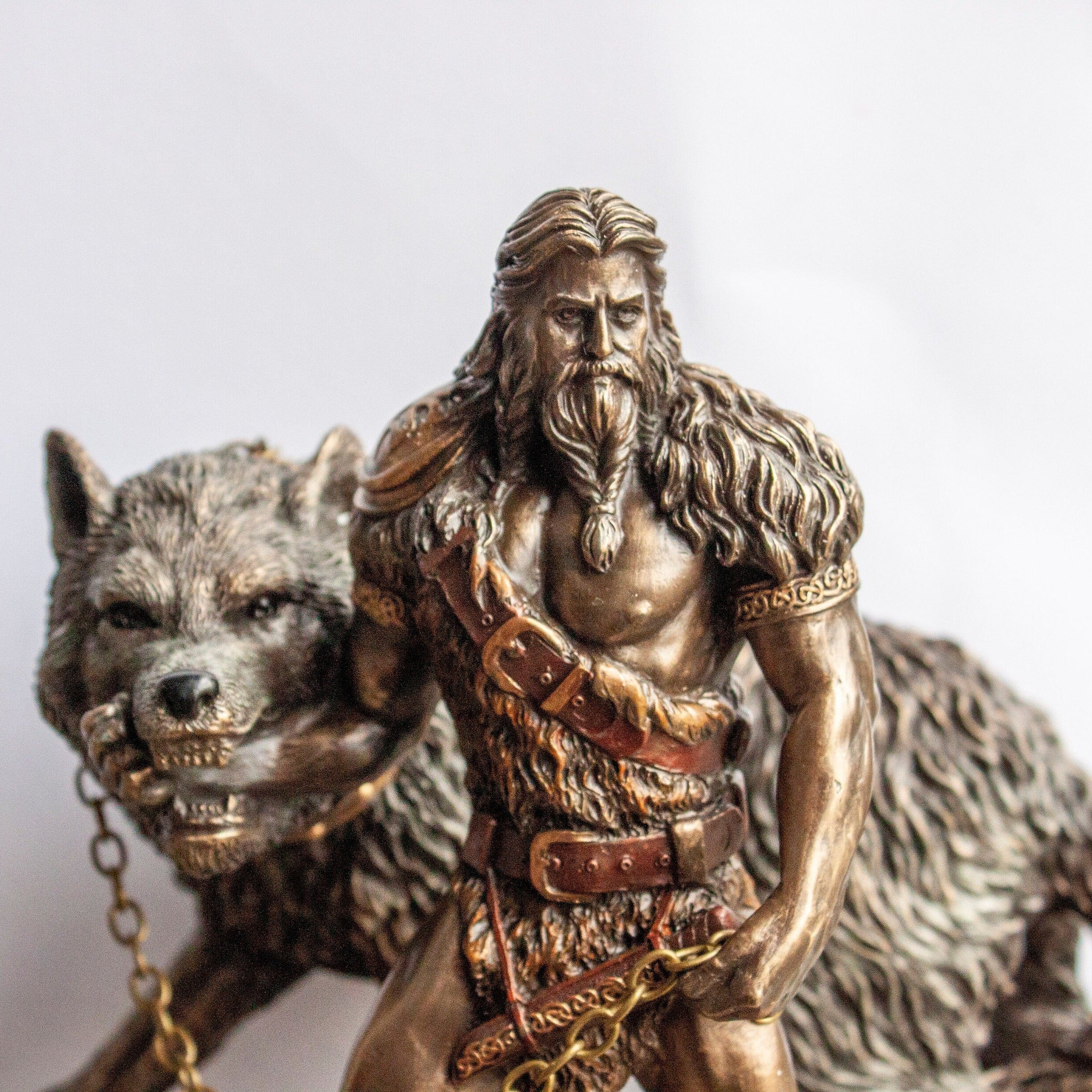 Tyr and Fenrir Statue: Cold Cast Bronze Norse God Figurine